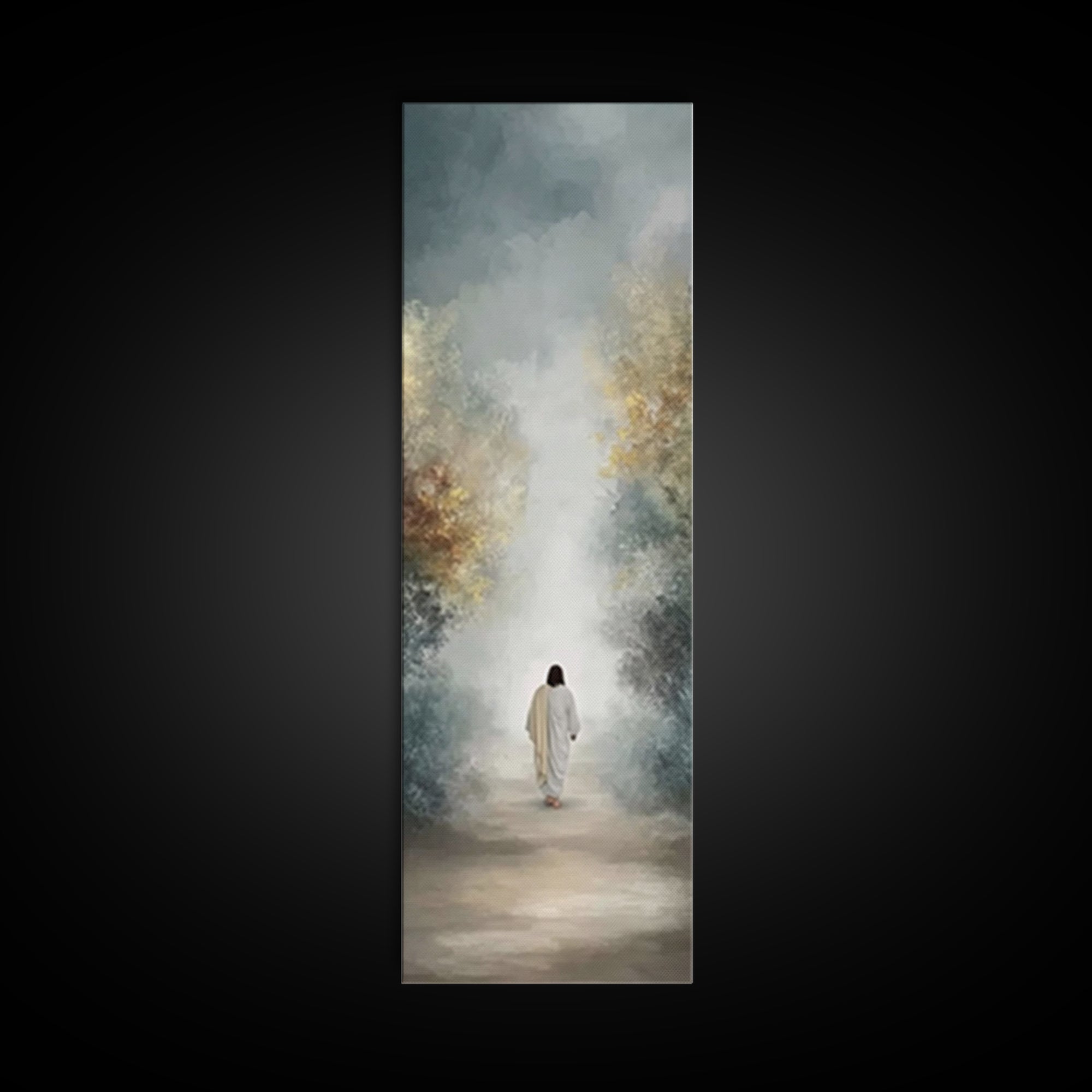 Soft Dawn Passage, Framed Canvas Print, Christian Wall Art, Jesus Painting, Tall Narrow Wall Art, Christian Art Canvas