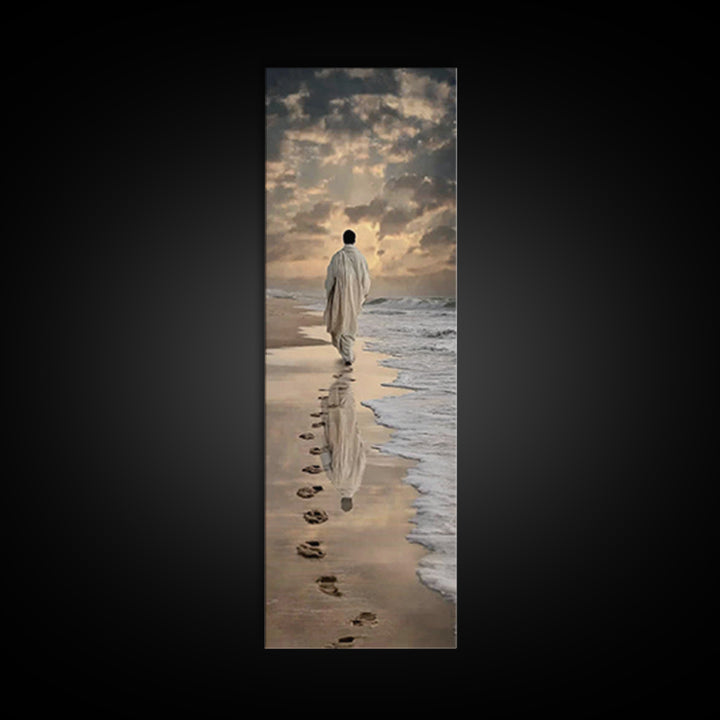 Footsteps Of Faith – Framed Canvas Print – Christian Art Canvas – Tall Skinny Art Print – Christmas Art – Jesus Painting – Christian Wall A