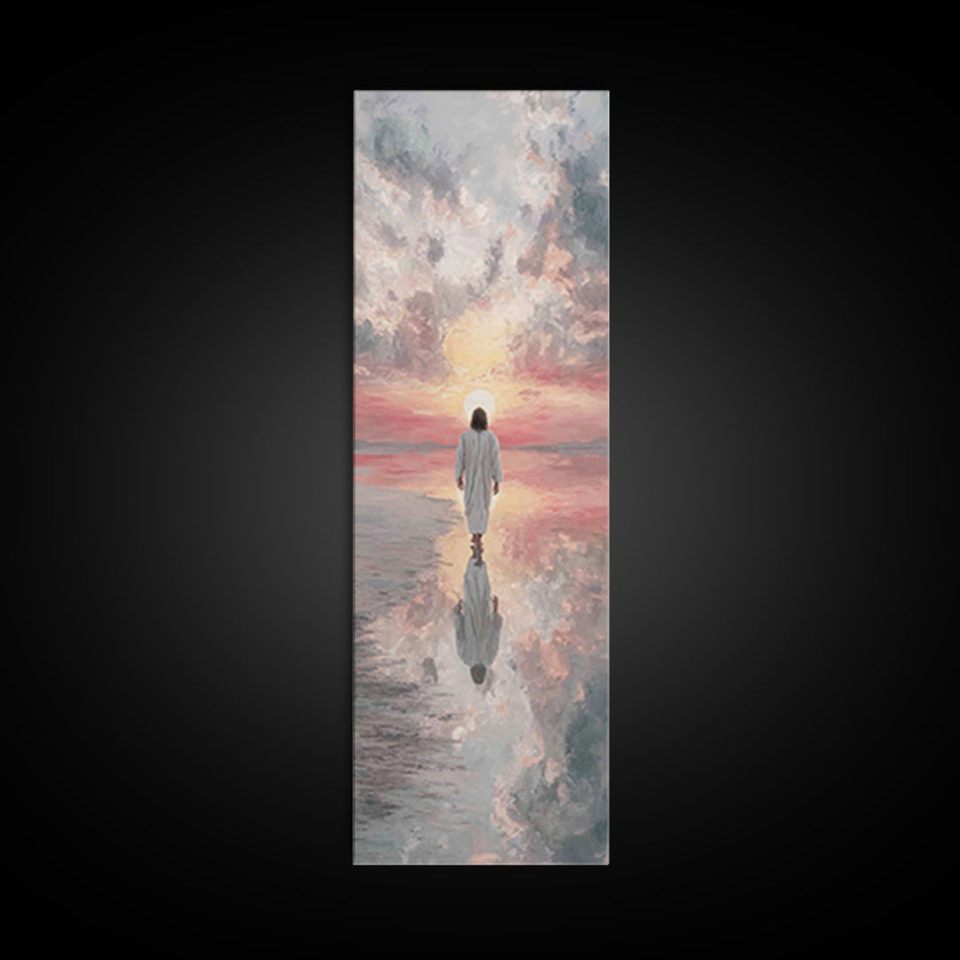Sunset Glory Walk – Framed Canvas Print – Tall Skinny Art Print – Christian Art Canvas – Christian Wall Art – Jesus Painting – Christian Ar