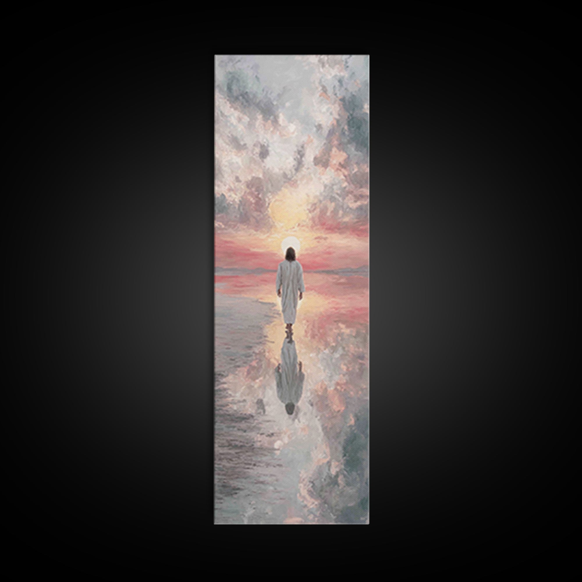 Sunset Glory Walk – Framed Canvas Print – Tall Skinny Art Print – Christian Art Canvas – Christian Wall Art – Jesus Painting – Christian Ar