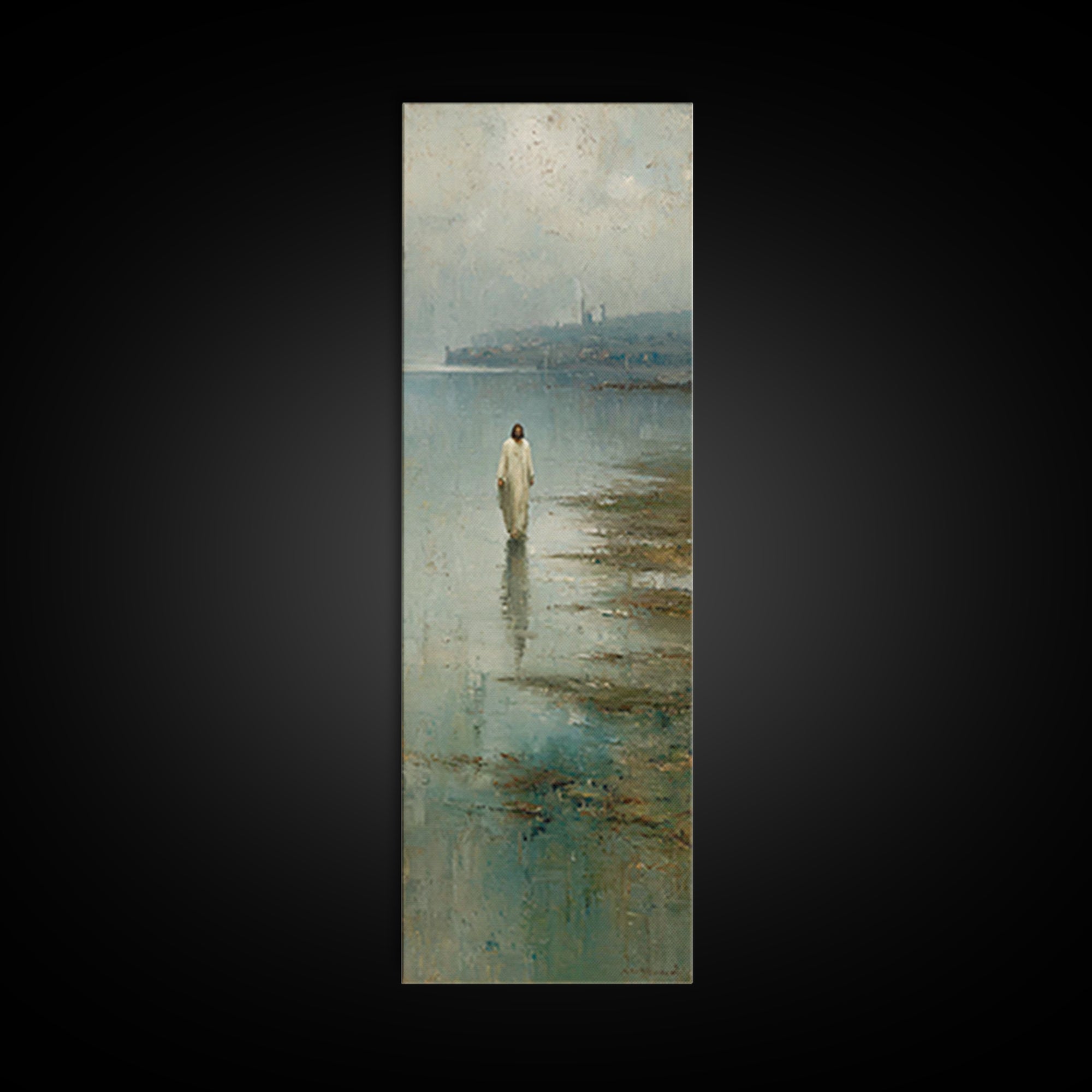 Silent Waters Peace – Framed Canvas Print – Tall Narrow Wall Art – Jesus Painting – Christian Art Canvas – Christian Wall Art – Christian A