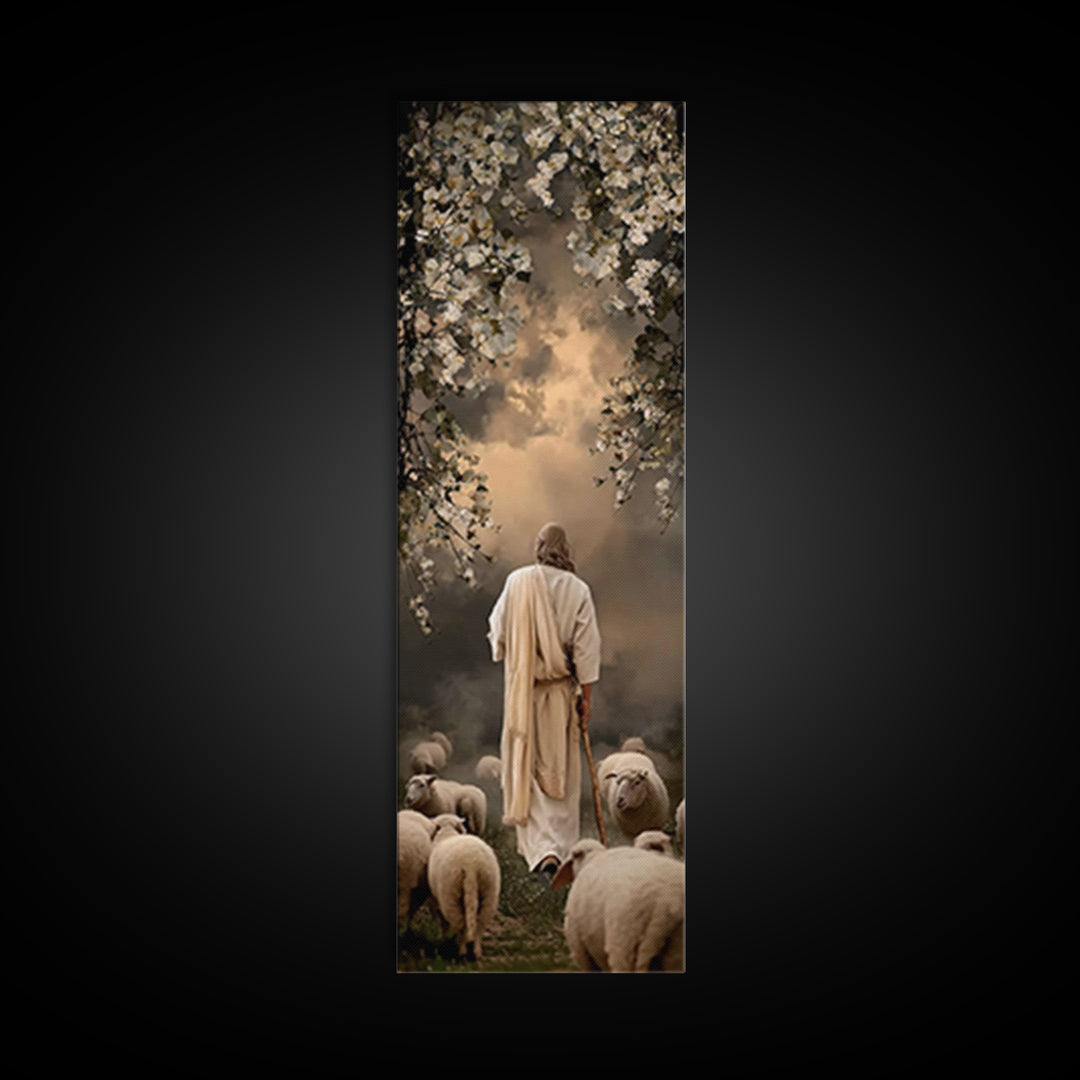 Evening Shepherd Watch – Framed Canvas Print – Tall Skinny Art Print – Christian Art Canvas – Christian Wall Art – Jesus Painting – Christi