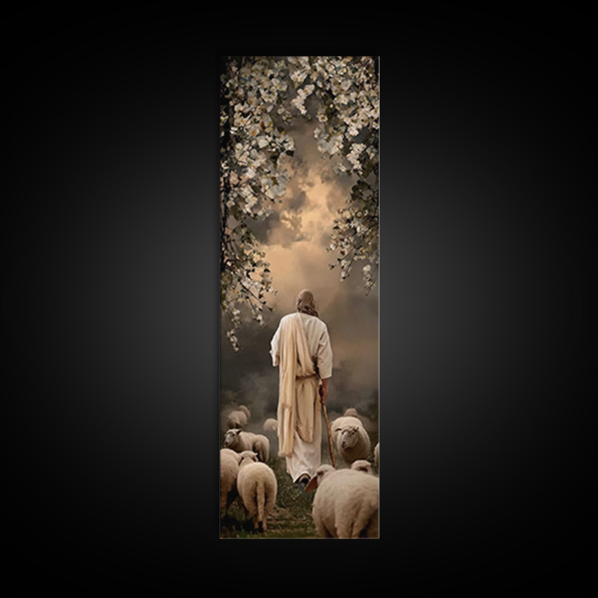 Evening Shepherd Watch – Framed Canvas Print – Tall Skinny Art Print – Christian Art Canvas – Christian Wall Art – Jesus Painting – Christi