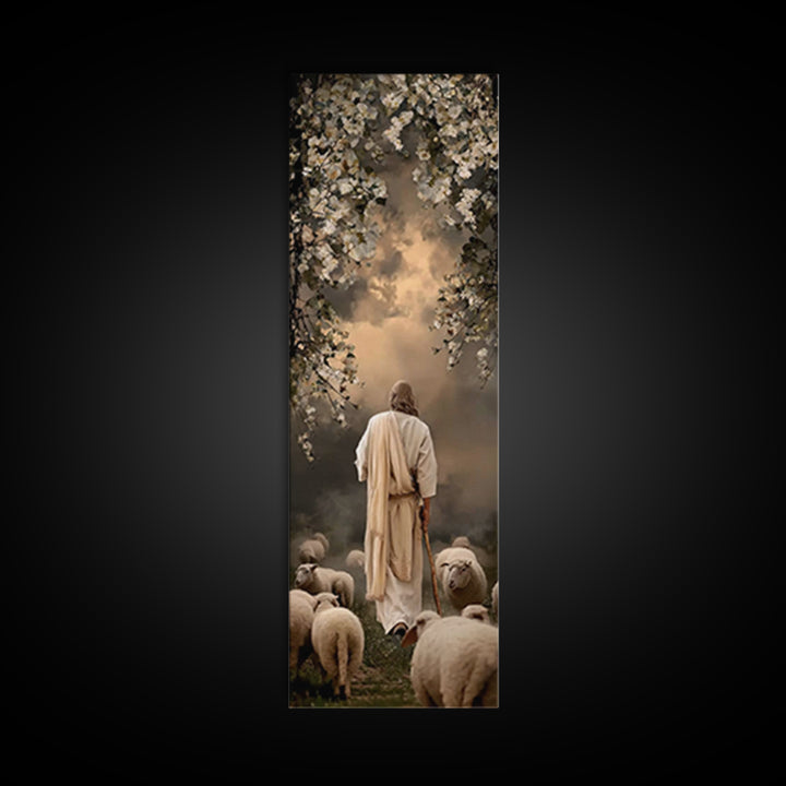 Evening Shepherd Watch – Framed Canvas Print – Tall Skinny Art Print – Christian Art Canvas – Christian Wall Art – Jesus Painting – Christi