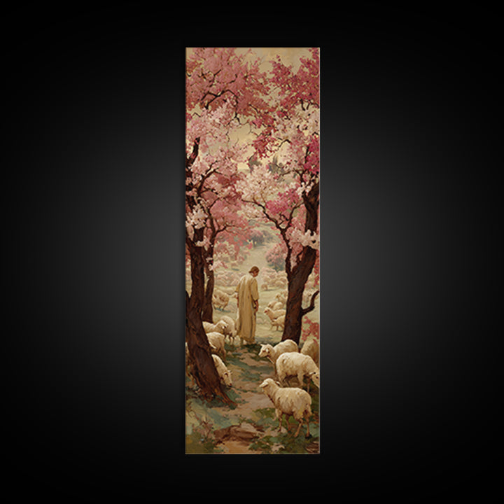 Path Of The Shepherd, Framed Canvas Print, Christian Wall Art, Jesus Painting, Skinny Art, Christian Art Canvas, Christmas Art