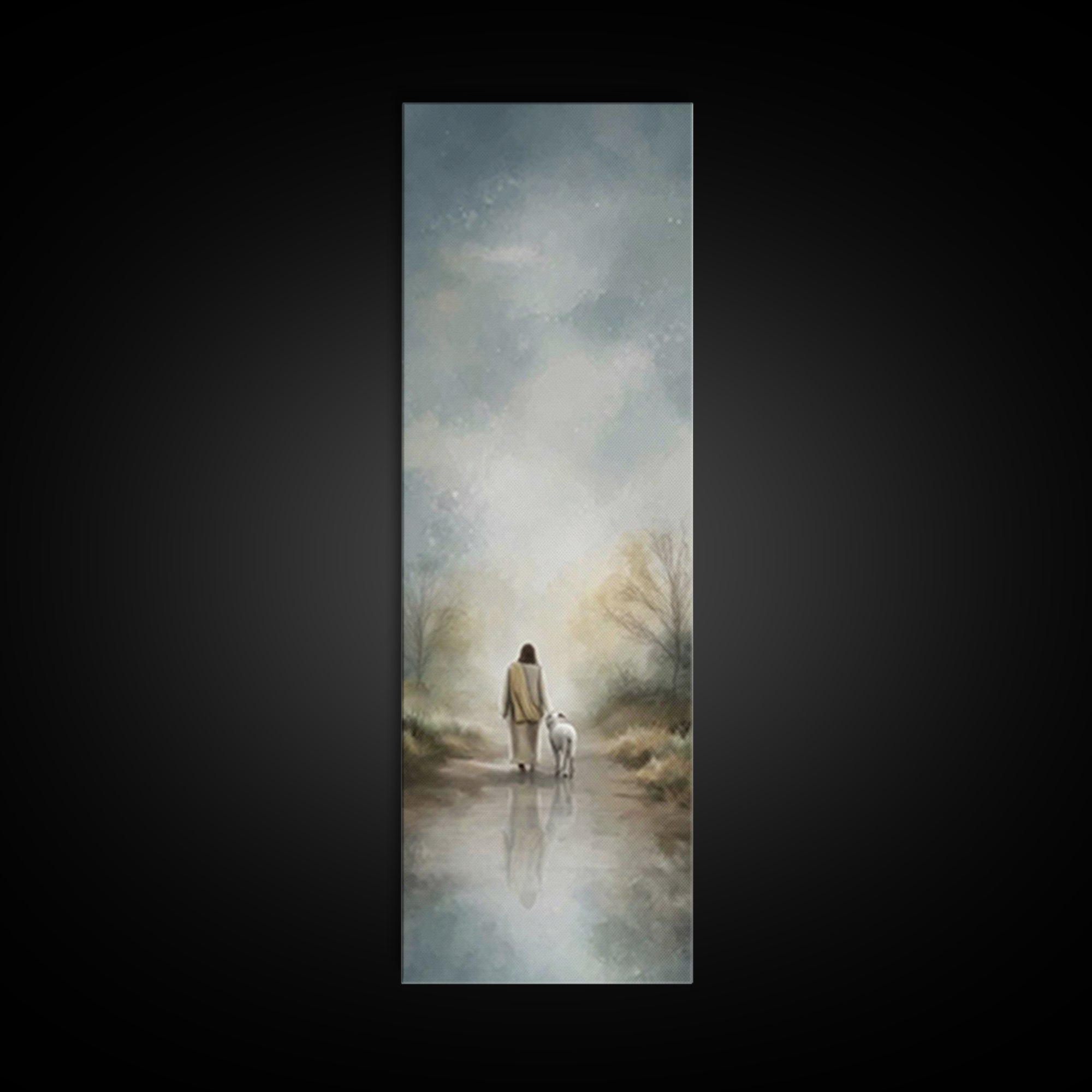Silent Meadow Light | Framed Canvas Print | Christian Wall Art | Jesus Painting | Tall Narrow Wall Art | Christian Art Canvas | Christmas A