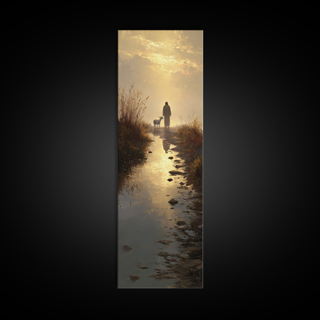 Shepherd’s Gentle Path | Framed Canvas Print | Christian Art Canvas | Narrow Art | Jesus Painting | Christian Wall Art | Christmas Art