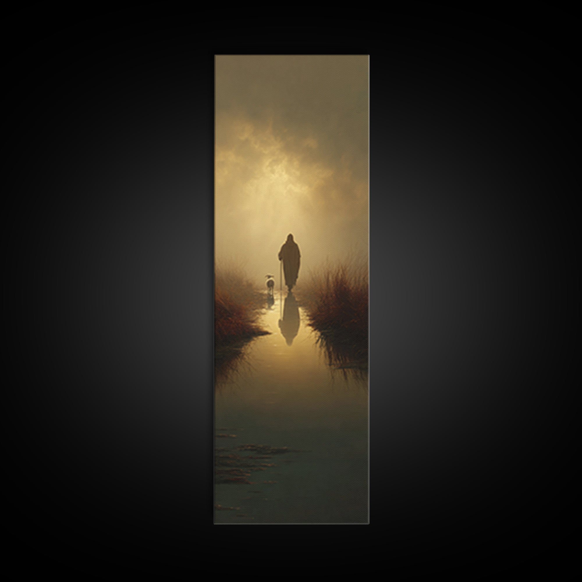 Golden Path Light – Framed Canvas Print – Christian Art Canvas – Christian Painting – Skinny Art – Christian Christmas Art – Jesus Painting