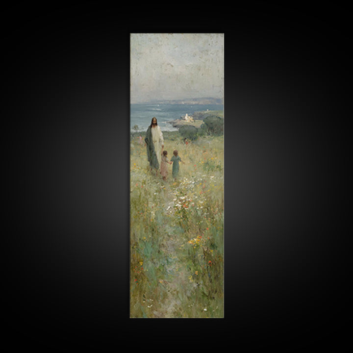 Fields Of Mercy | Framed Canvas Print | Christian Art Canvas | Tall Narrow Wall Art | Jesus Painting | Modern Christian Art | Christian Gif