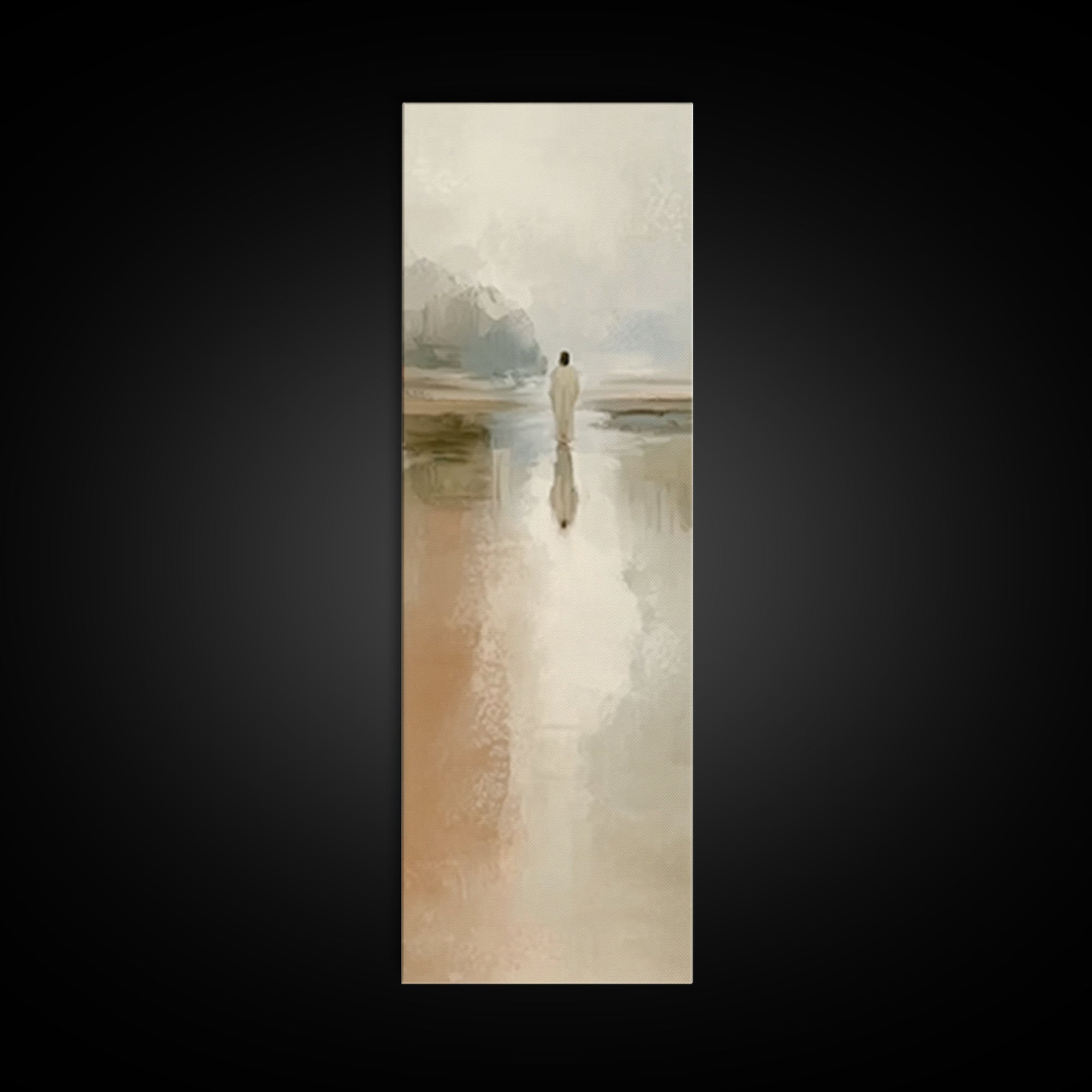 Silent Water Path, Framed Canvas Print, Christian Art Canvas, Tall Narrow Wall Art, Jesus Painting, Moody Christian Art, Framed Christian A