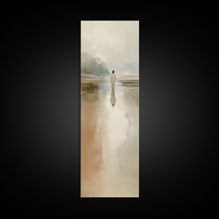 Silent Water Path, Framed Canvas Print, Christian Art Canvas, Tall Narrow Wall Art, Jesus Painting, Moody Christian Art, Framed Christian A