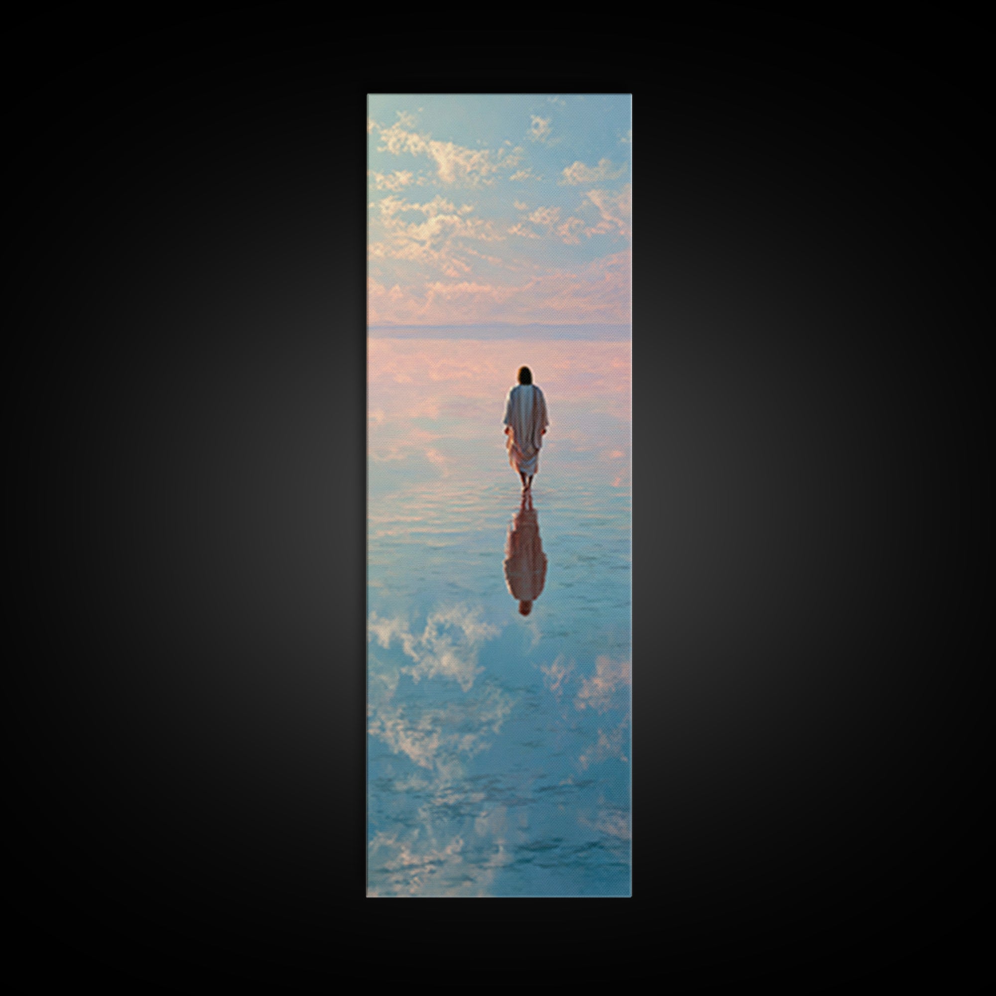 Heaven’s Reflection – Framed Canvas Print – Christian Art Print – Tall Narrow Wall Art – Jesus Painting – Christian Christmas Art – Modern
