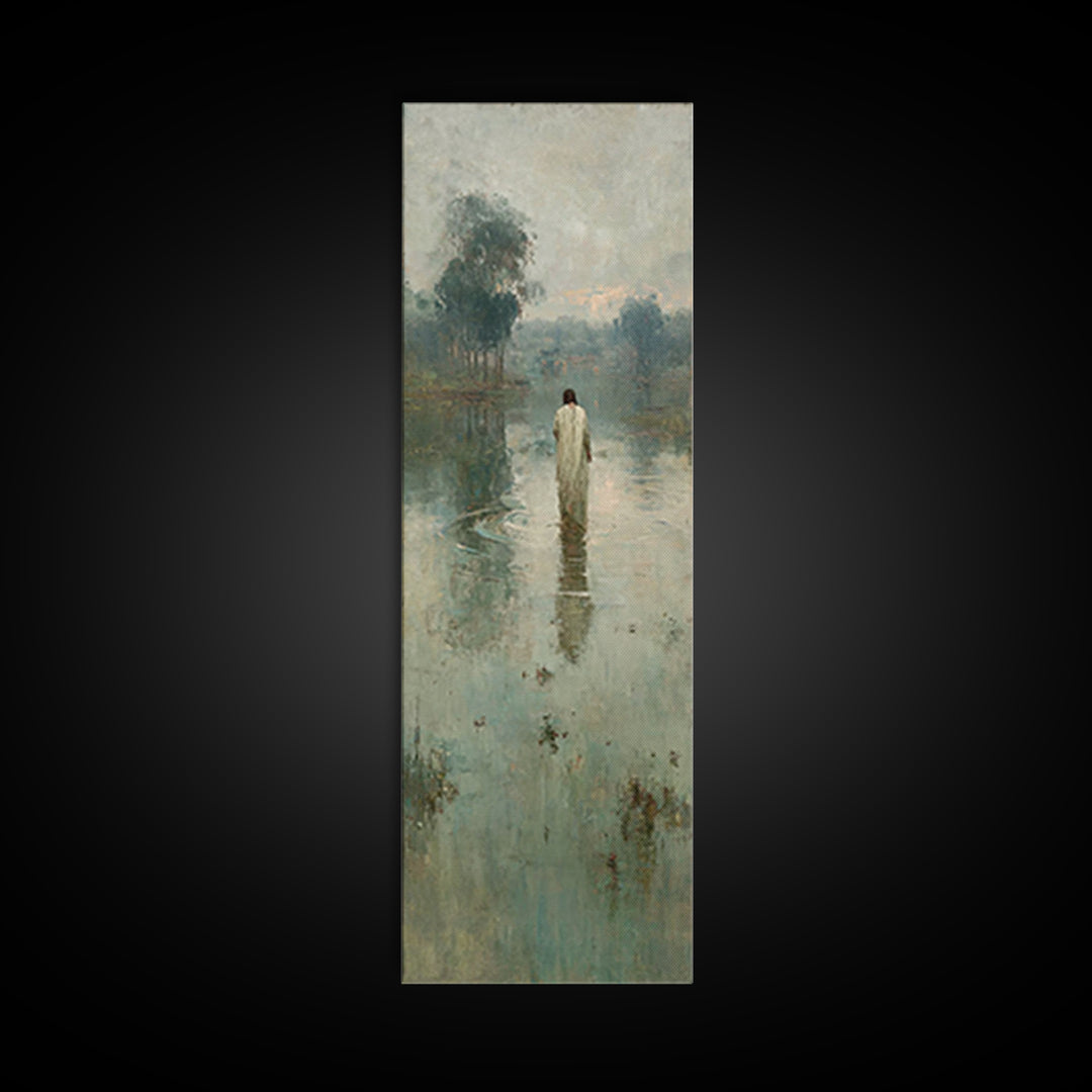 Quiet River Mercy | Framed Canvas Print | Christian Art Canvas | Tall Skinny Art Print | Jesus Wall Art | Vintage Christian Art | Christian