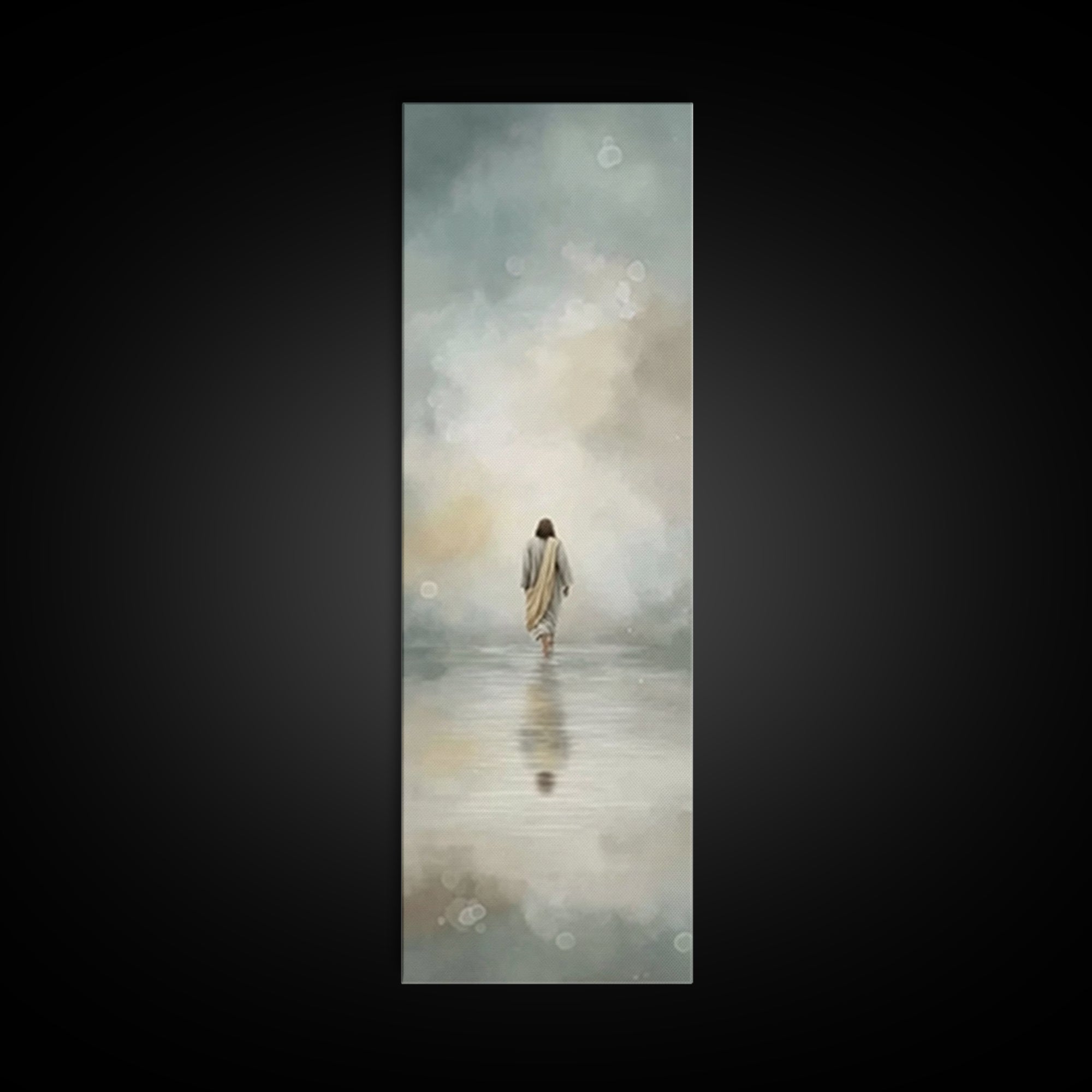 Heavenly Tide Walk – Framed Canvas Print – Christian Art Gift – Tall Narrow Wall Art – Jesus Painting Canvas – Subtle Christian Art – Chris