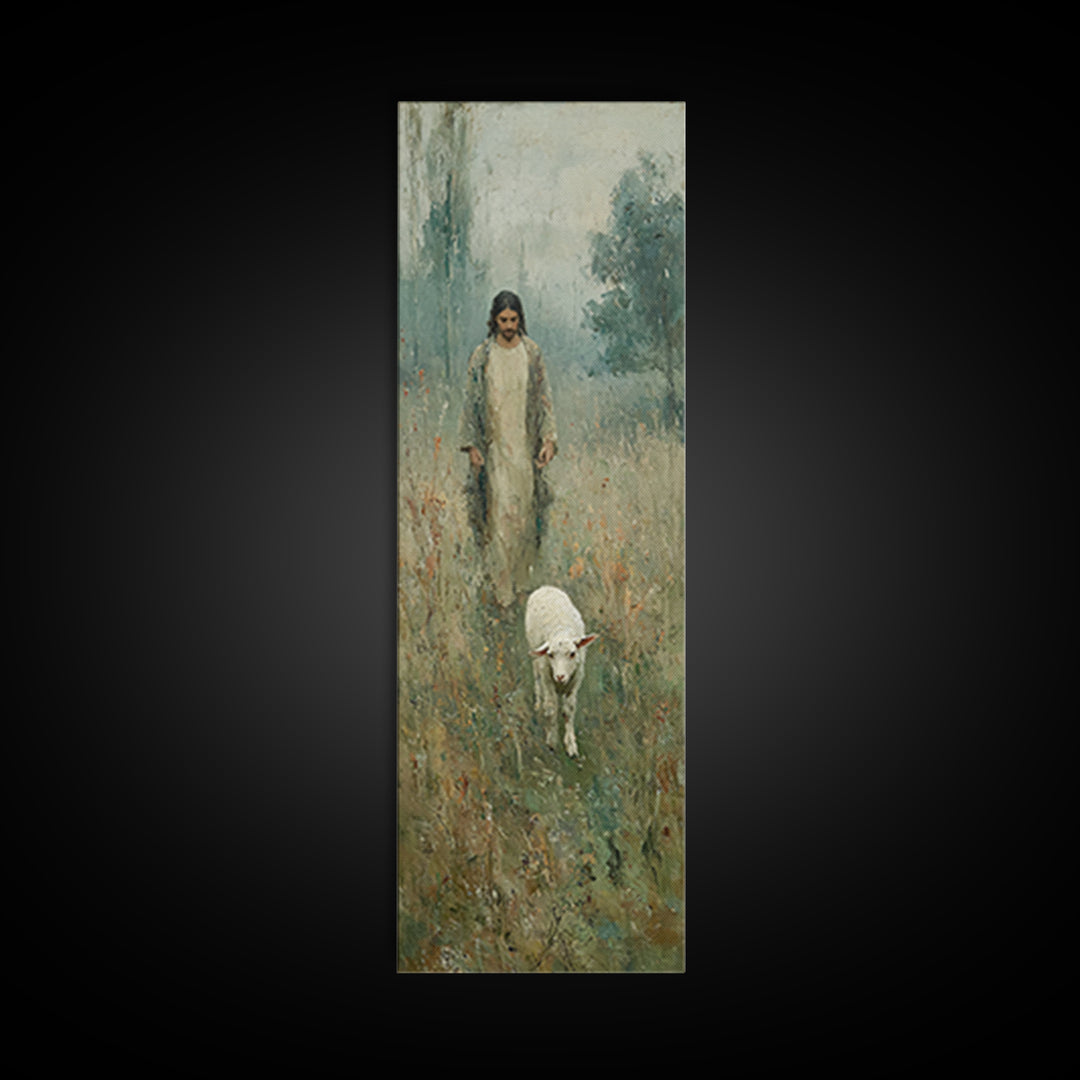 Quiet Shepherd Path – Framed Canvas Print – Tall Skinny Art Print – Christian Wall Art – Christian Art Canvas – Jesus Painting – Christmas