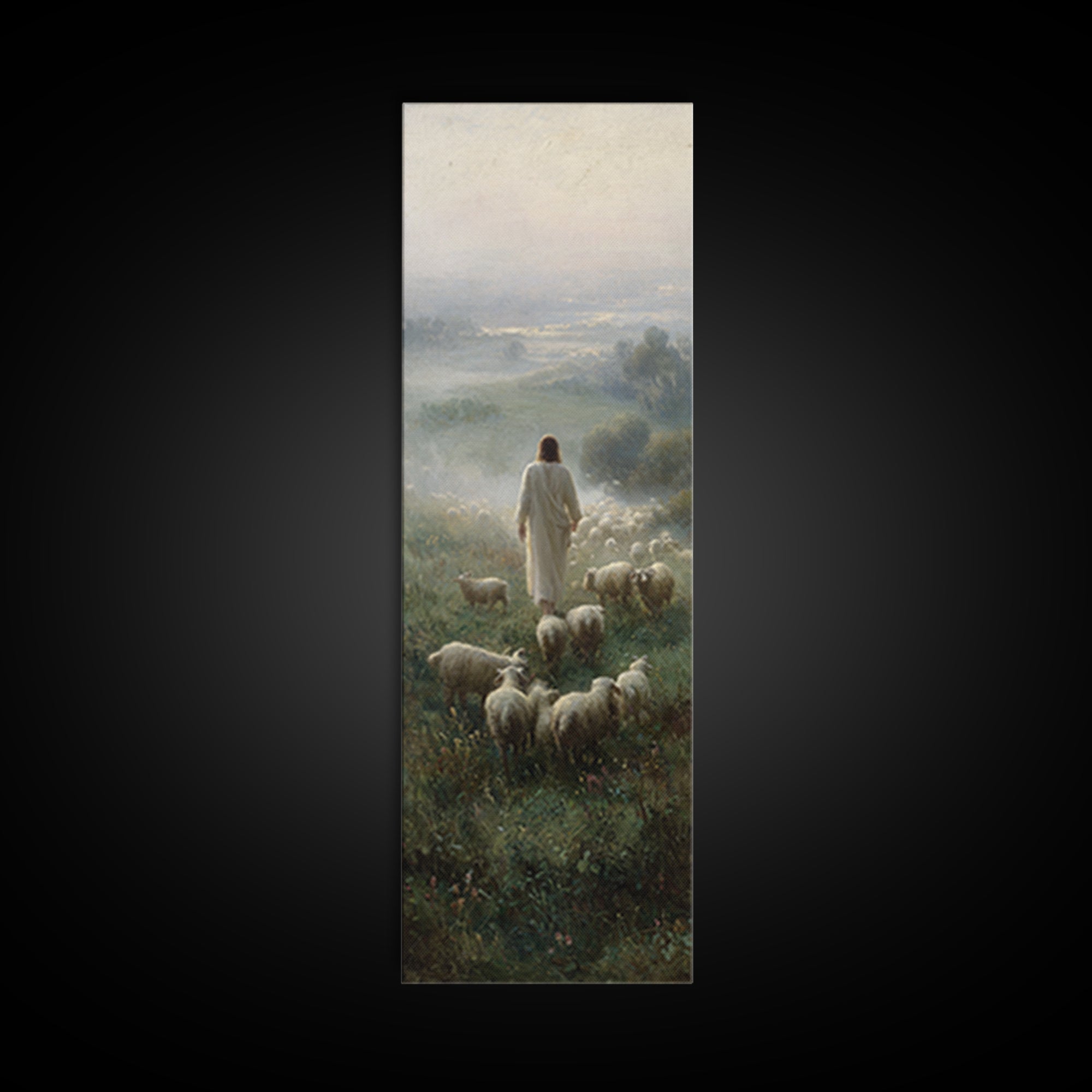 Stormless Shepherd Calm, Framed Canvas Print, Narrow Art, Christian Wall Art, Jesus Painting, Christian Art Canvas, Christmas Art