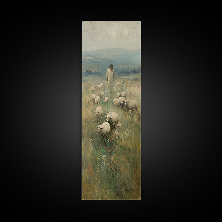 Golden Meadow Grace – Framed Canvas Print – Skinny Art – Christian Art Canvas – Jesus Painting – Christian Wall Art – Christmas Art