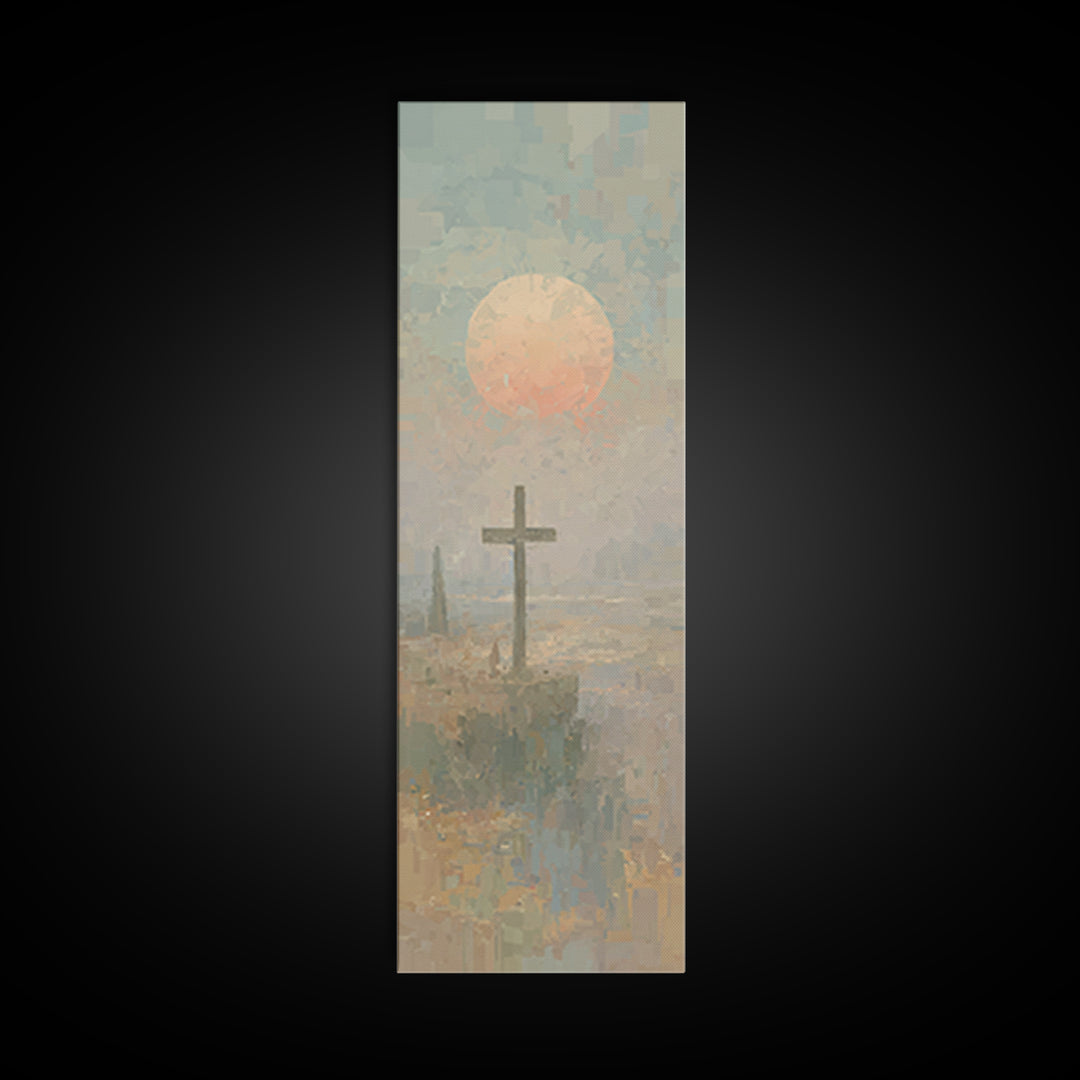 Cross Of Dawn, Framed Canvas Print, Narrow Art, Christian Wall Art, Abstract Christian Art, Christian Art Canvas, Modern Christian Art, Chr