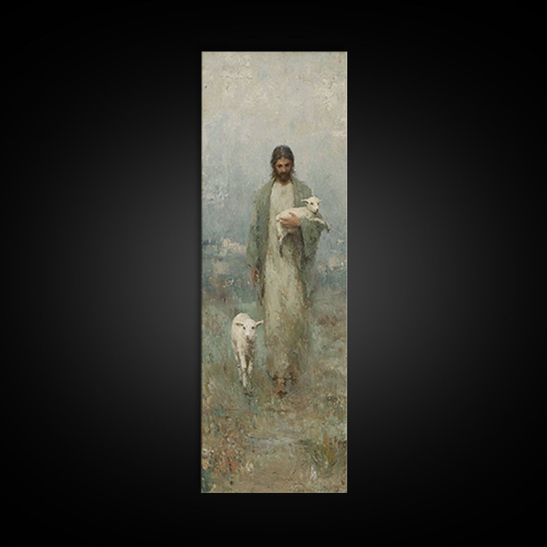 Lamb Of Hope – Framed Canvas Print – Tall Narrow Wall Art – Christian Art – Jesus Painting – Christian Canvas – Christmas Art