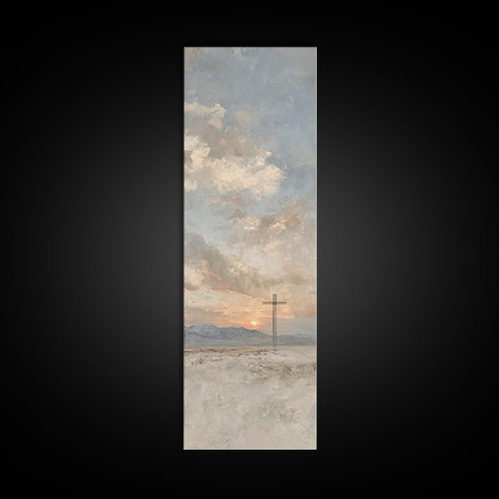 Desert Morning Cross | Framed Canvas Print | Tall Skinny Art Print | Christian Wall Art | Christian Art Canvas | Subtle Christian Art | Chr