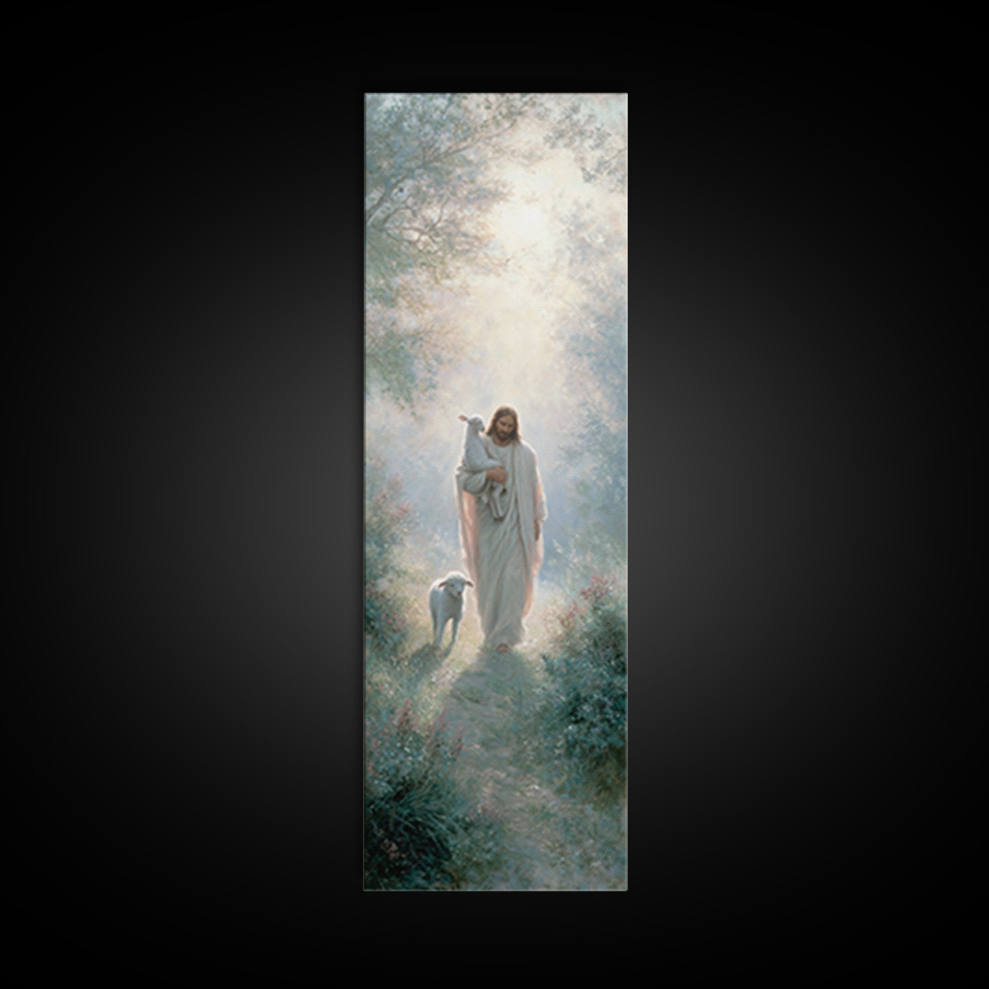 Path Of His Peace | Framed Canvas Print | Tall Narrow Wall Art | Christian Wall Art | Jesus Painting | Christian Art Canvas | Christian Gif
