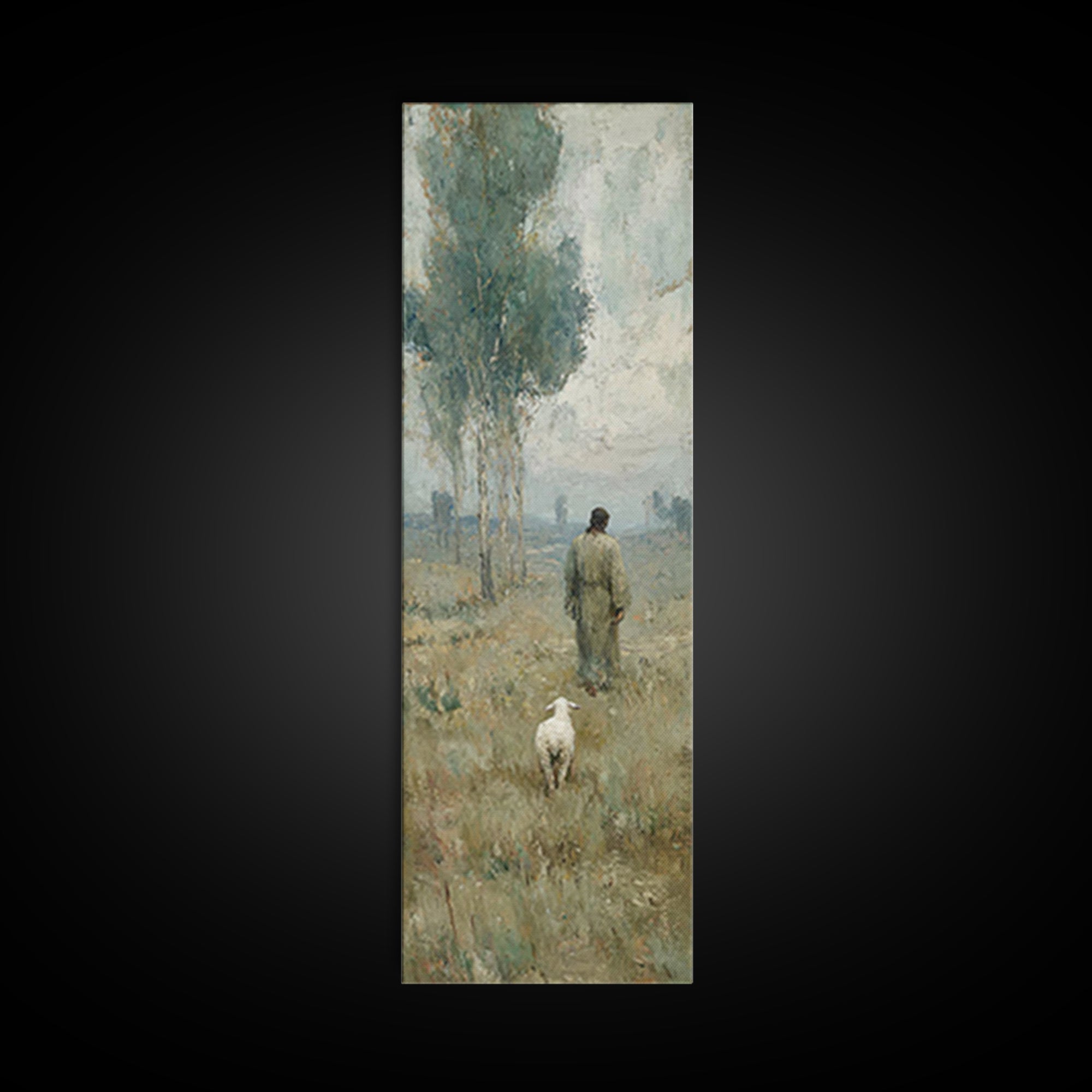 Horizon Of Gentle Peace - Framed Canvas Print - Tall Skinny Art Print - Christian Art - Christian Wall Art - Jesus Painting