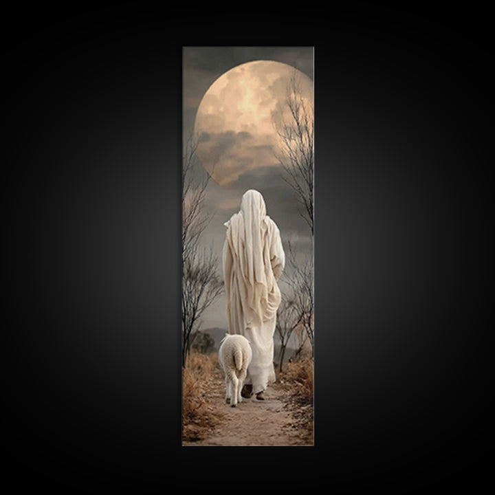 Moonlit Shepherd Peace | Framed Canvas Print | Christian Wall Art | Christian Art Canvas | Jesus Painting | Christian Decor | Tall Narrow W