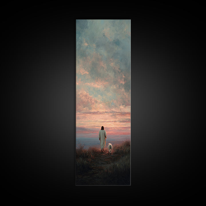 Crimson Dawn Journey | Framed Canvas Print | Christian Art Canvas | Jesus Painting | Christian Wall Art | Christian Christmas Art | Tall Sk
