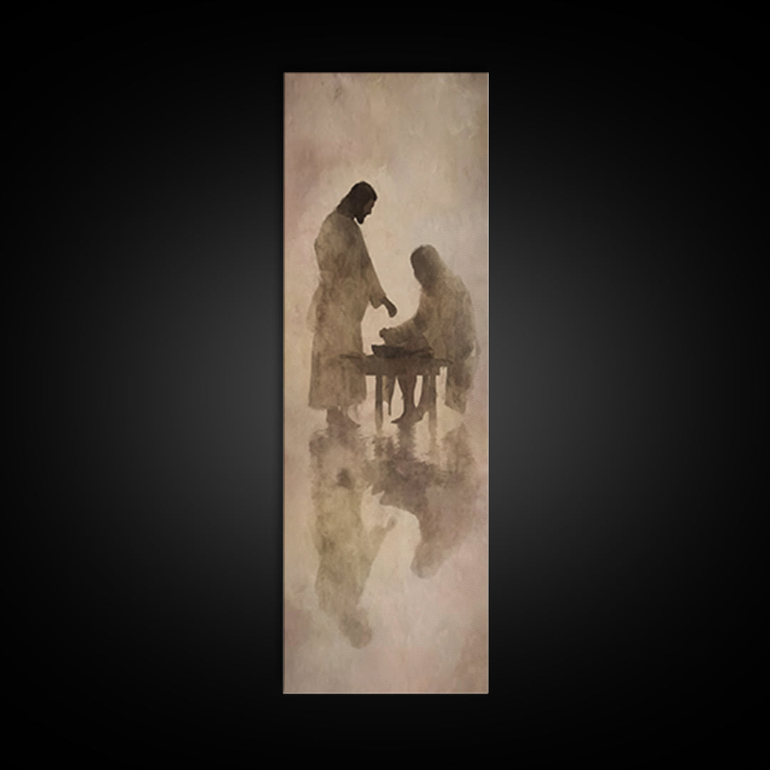 Servant Table Grace | Framed Canvas Print | Christian Art Canvas | Christian Wall Art | Jesus Painting | Christian Gift Ideas | Tall Skinny