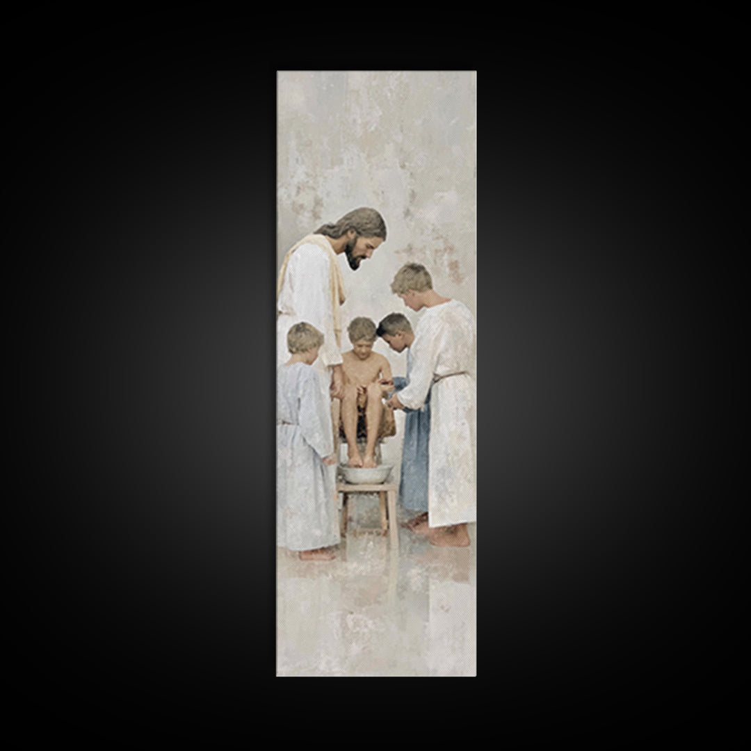Footsteps Of Love | Framed Canvas Print | Christian Art Canvas | Jesus Painting | Christian Wall Art | Christian Gift Ideas | Tall Skinny A