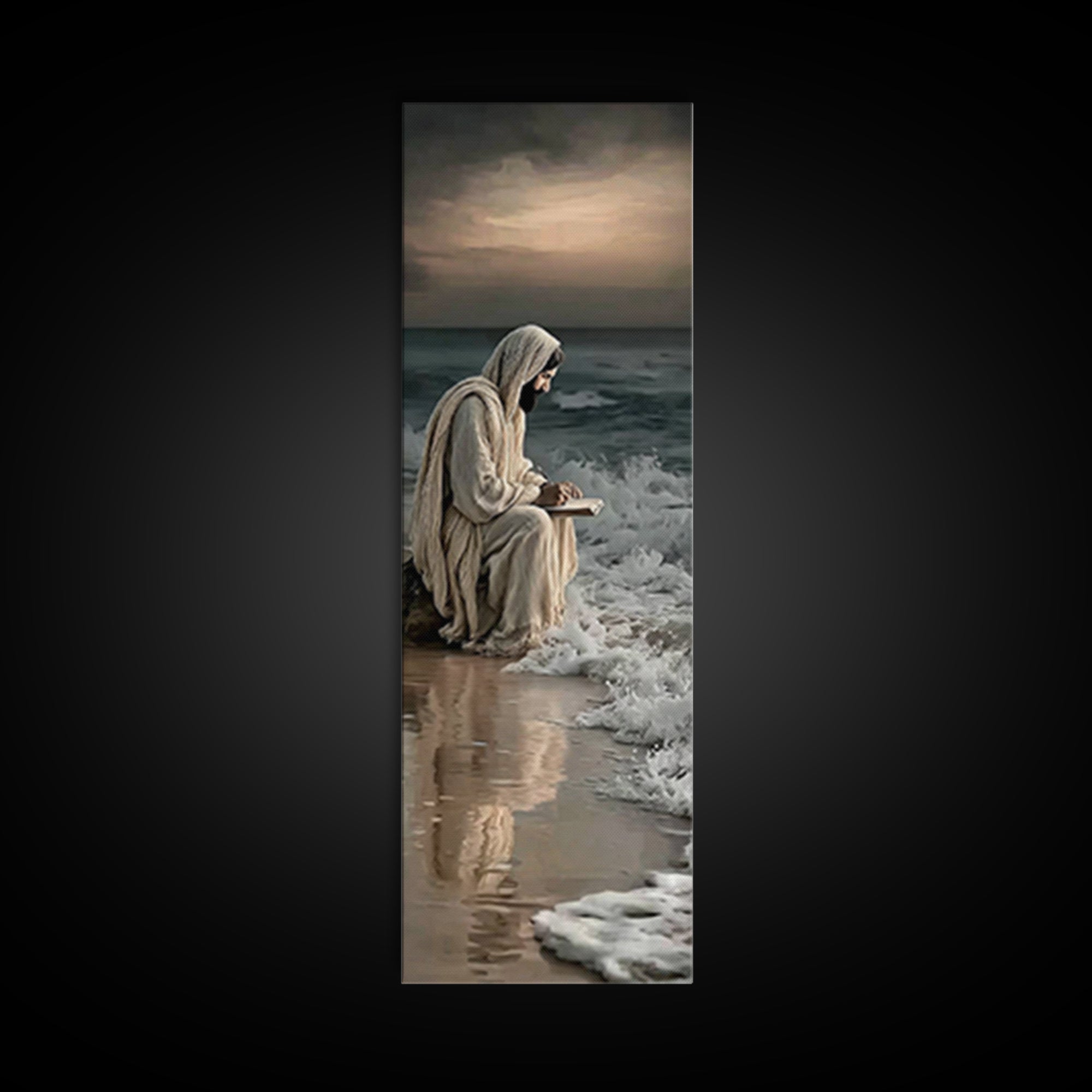 Shoreline Reverence - Framed Canvas Print - Tall Narrow Wall Art - Christian Wall Art - Jesus Painting - Modern Christian Art - Christian A