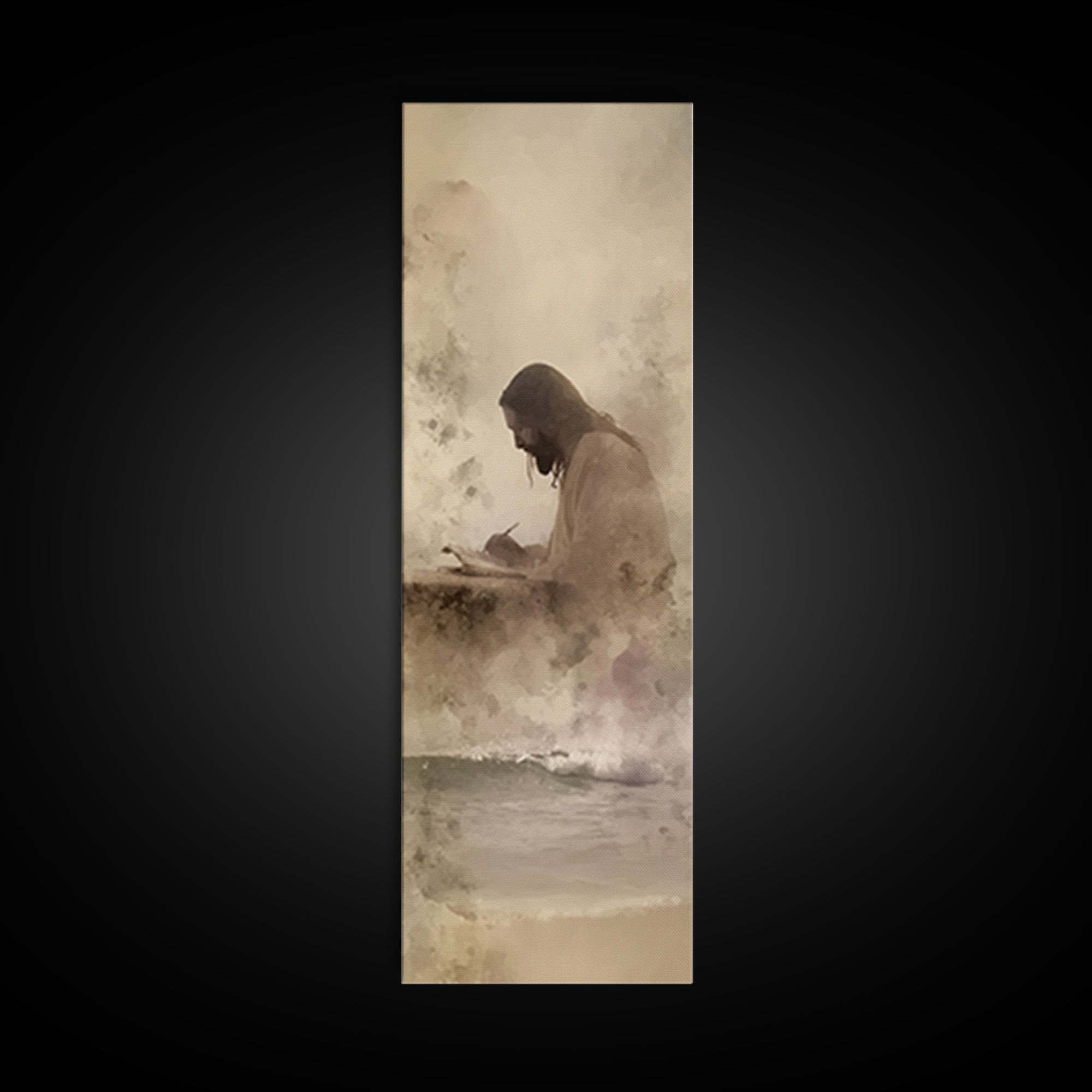 Waves Of Mercy - Framed Canvas Print - Tall Skinny Art Print - Jesus Painting - Christian Art Canvas - Christian Wall Art - Christian Art