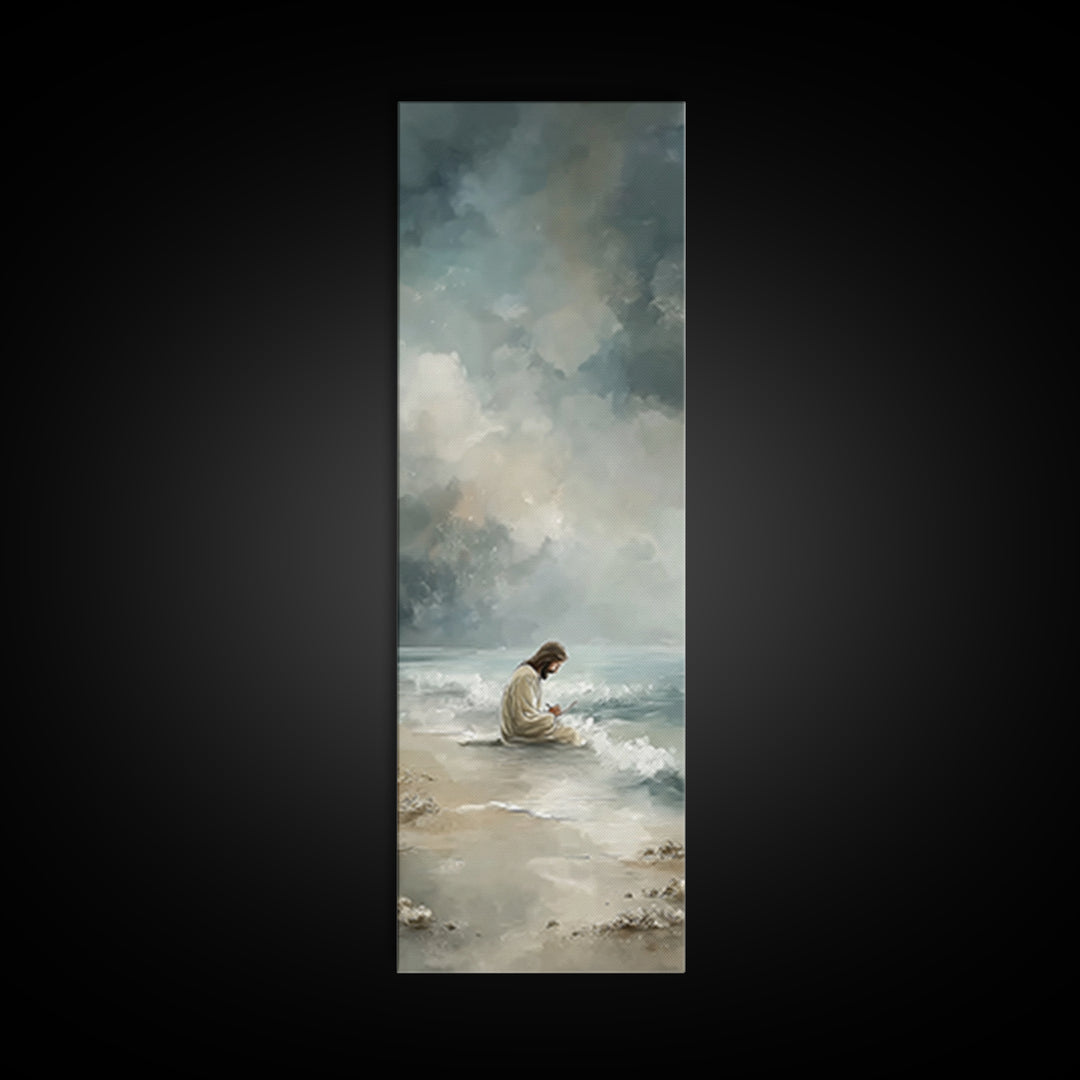 Quiet Shore Prayer - Framed Canvas Print - Skinny Art - Jesus Painting - Christian Art Canvas - Christian Christmas Art - Christian Art