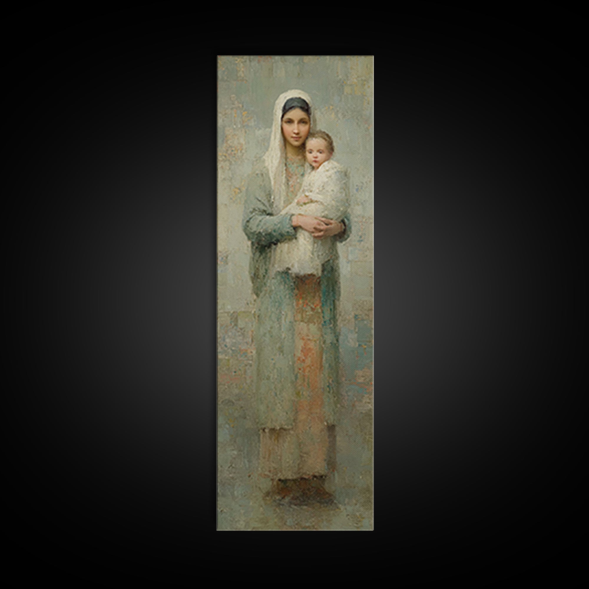 Sacred Mother Peace - Framed Canvas Print - Narrow Art - Christian Art Canvas - Christian Wall Art - Christian Christmas Art - Faith Art