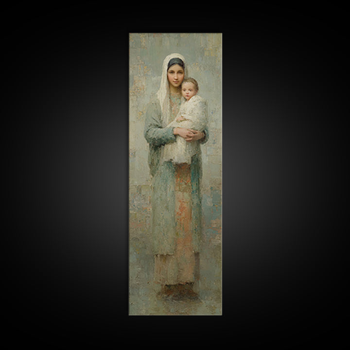 Sacred Mother Peace - Framed Canvas Print - Narrow Art - Christian Art Canvas - Christian Wall Art - Christian Christmas Art - Faith Art