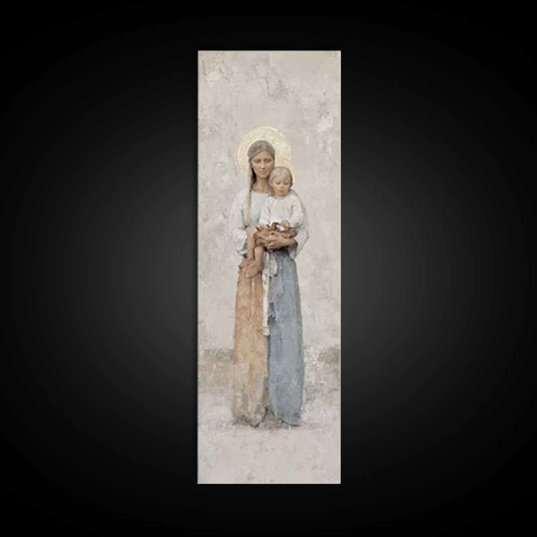 Gentle Mother Light - Framed Canvas Print - Tall Skinny Art Print - Christian Christmas Art - Christian Art Canvas - Christian Wall Art