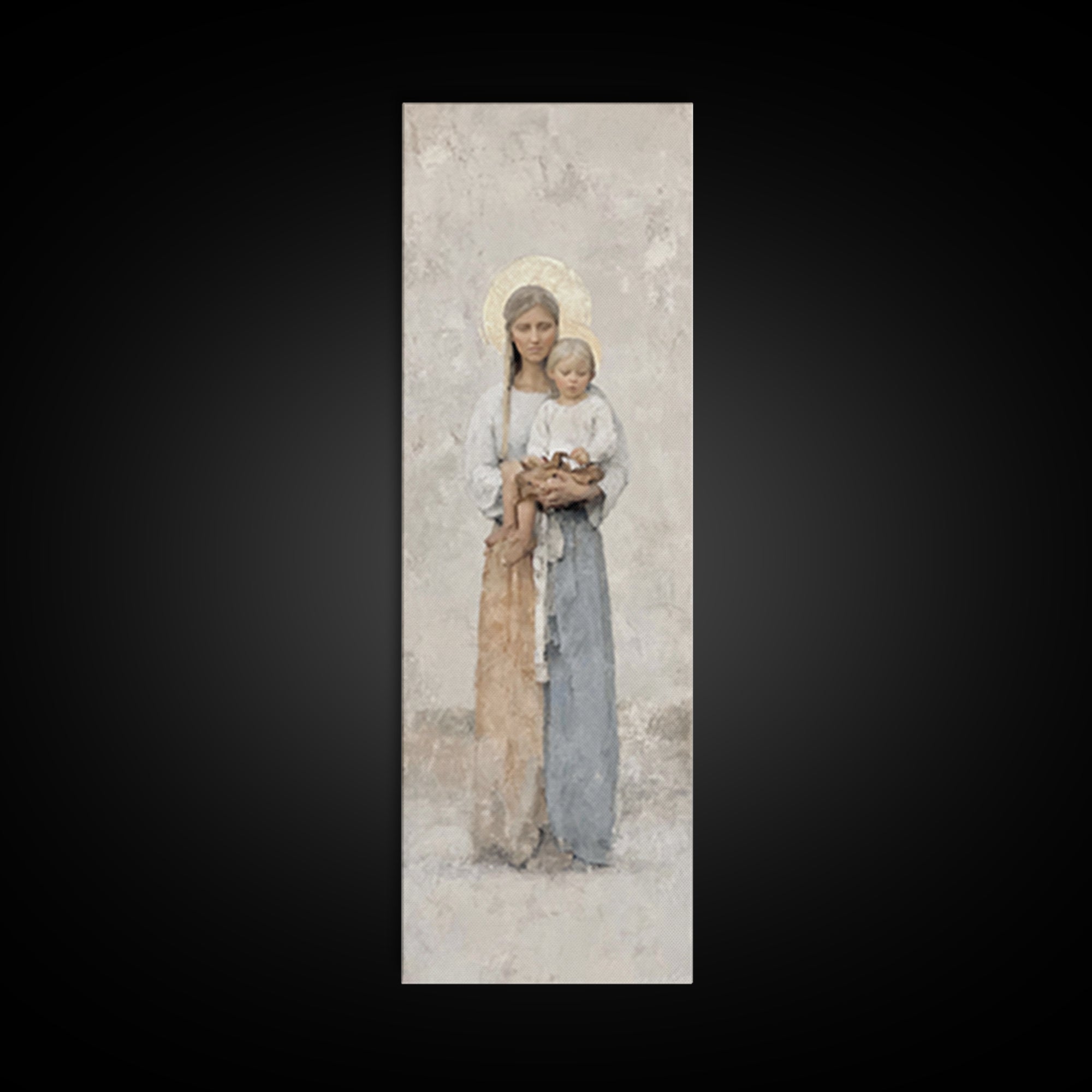 Gentle Mother Light - Framed Canvas Print - Tall Skinny Art Print - Christian Christmas Art - Christian Art Canvas - Christian Wall Art