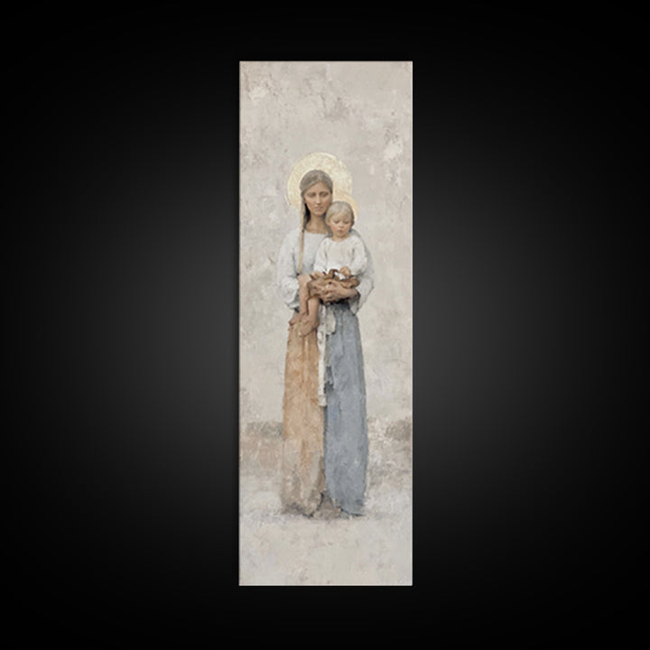 Gentle Mother Light - Framed Canvas Print - Tall Skinny Art Print - Christian Christmas Art - Christian Art Canvas - Christian Wall Art