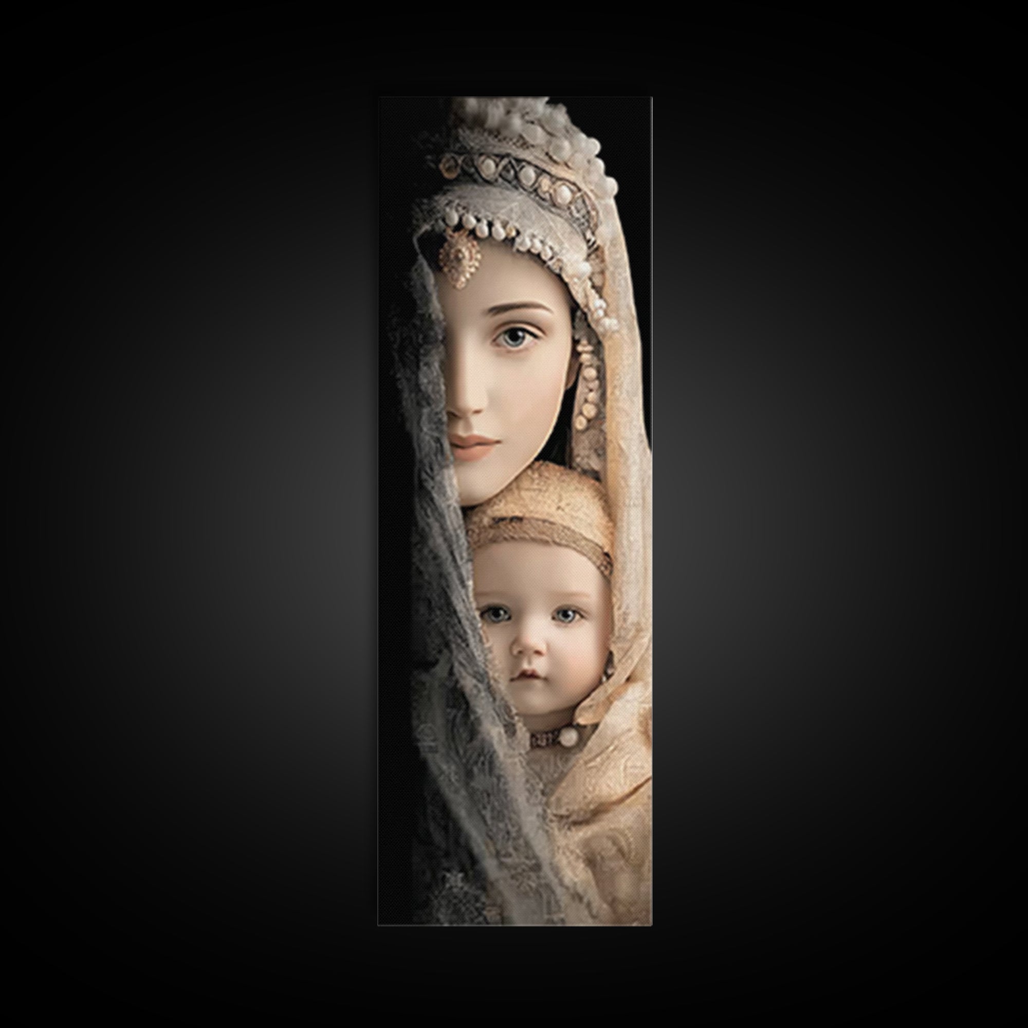 Motherly Grace | Framed Canvas Print | Tall Narrow Wall Art | Christian Wall Art | Christian Art Canvas | Mary And Jesus Painting