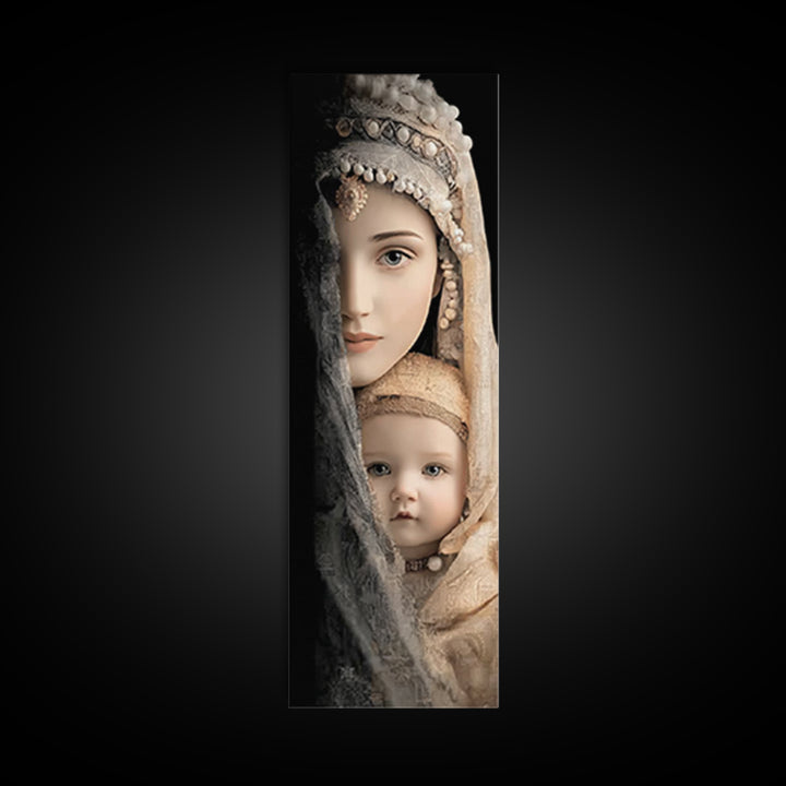 Motherly Grace | Framed Canvas Print | Tall Narrow Wall Art | Christian Wall Art | Christian Art Canvas | Mary And Jesus Painting