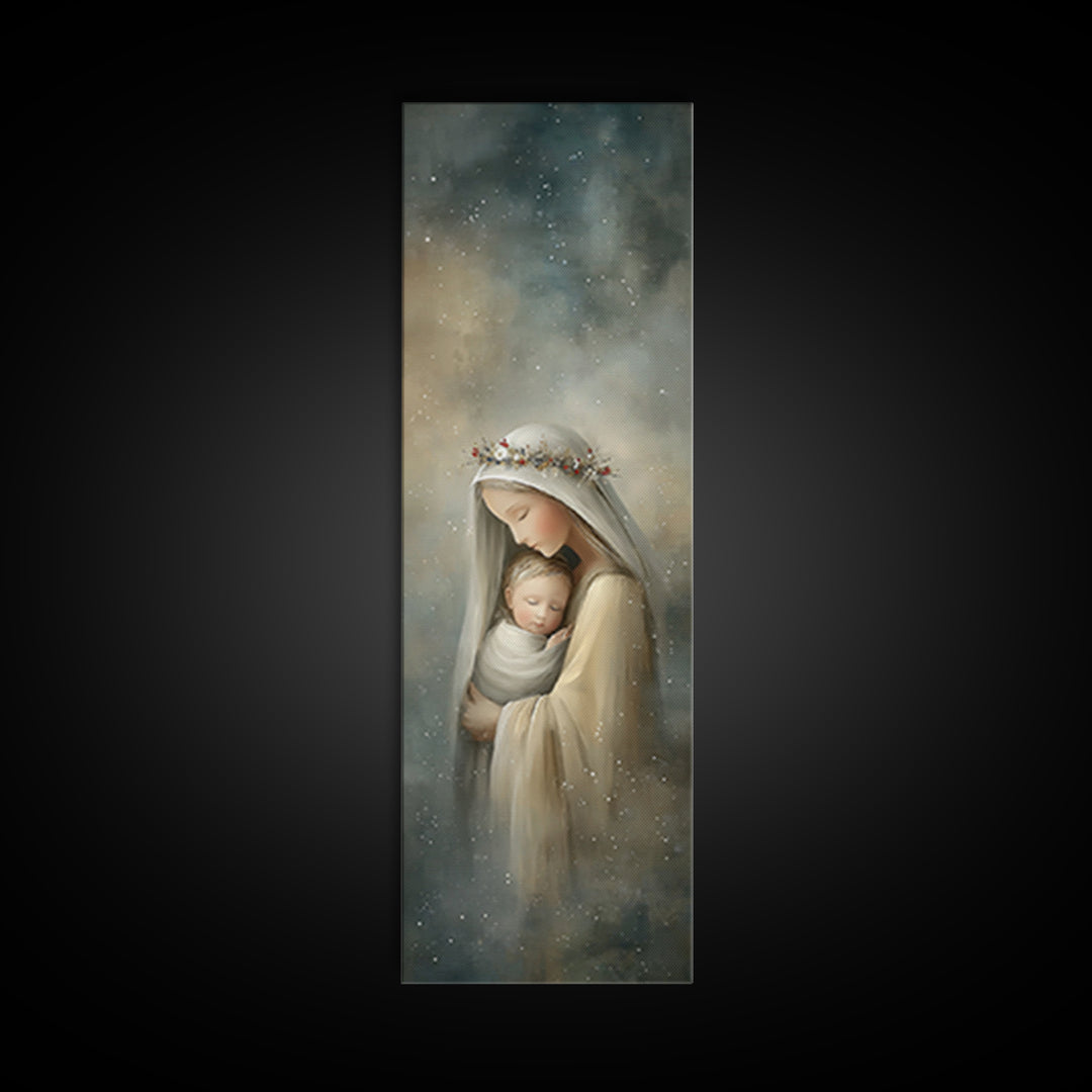 Starry Night Mercy | Framed Canvas Print | Tall Skinny Art Print | Christian Art Canvas | Christian Wall Art | Christian Christmas Art