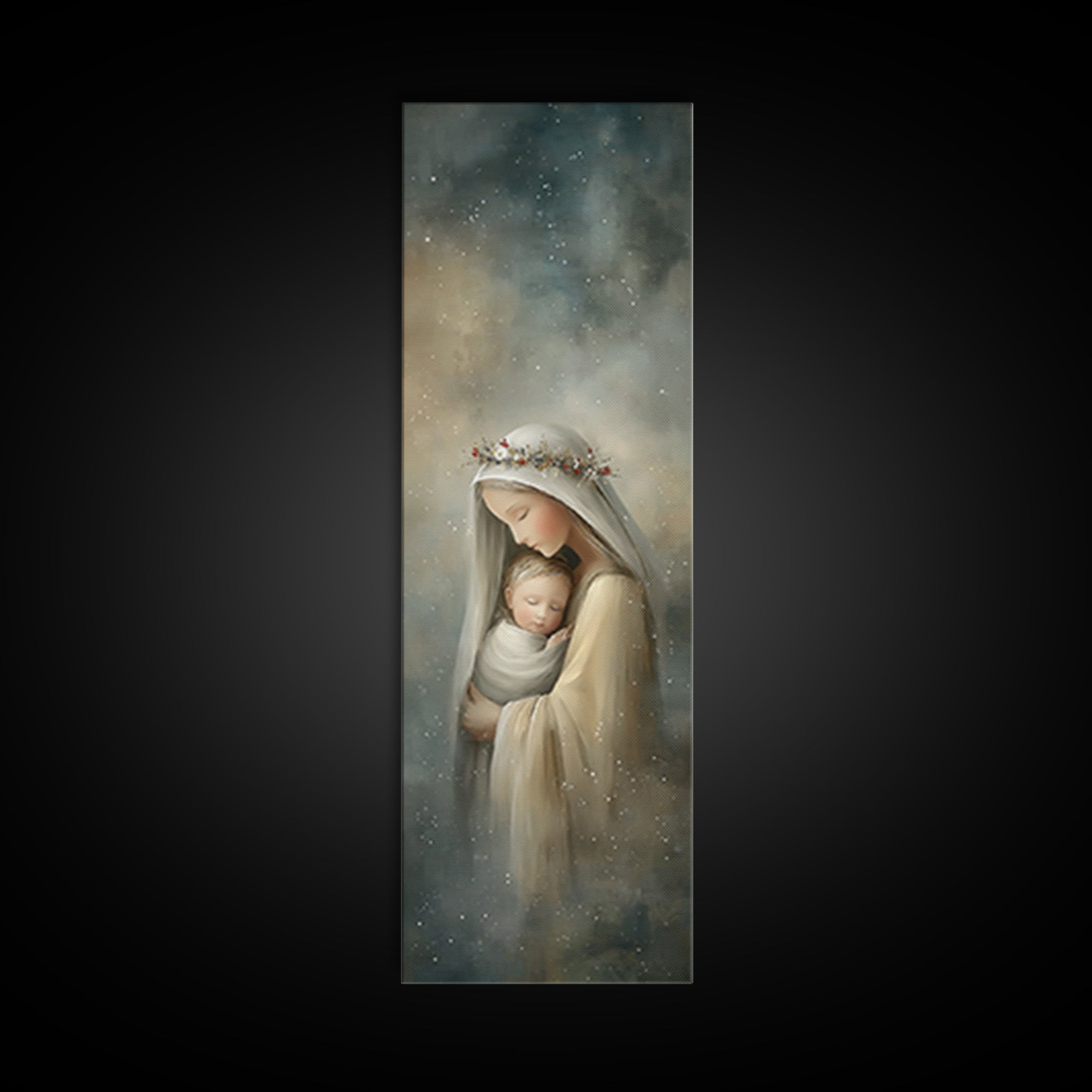 Starry Night Mercy | Framed Canvas Print | Tall Skinny Art Print | Christian Art Canvas | Christian Wall Art | Christian Christmas Art