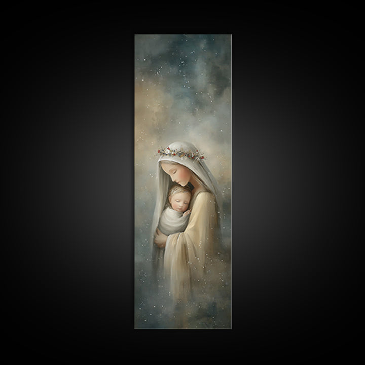 Starry Night Mercy | Framed Canvas Print | Tall Skinny Art Print | Christian Art Canvas | Christian Wall Art | Christian Christmas Art