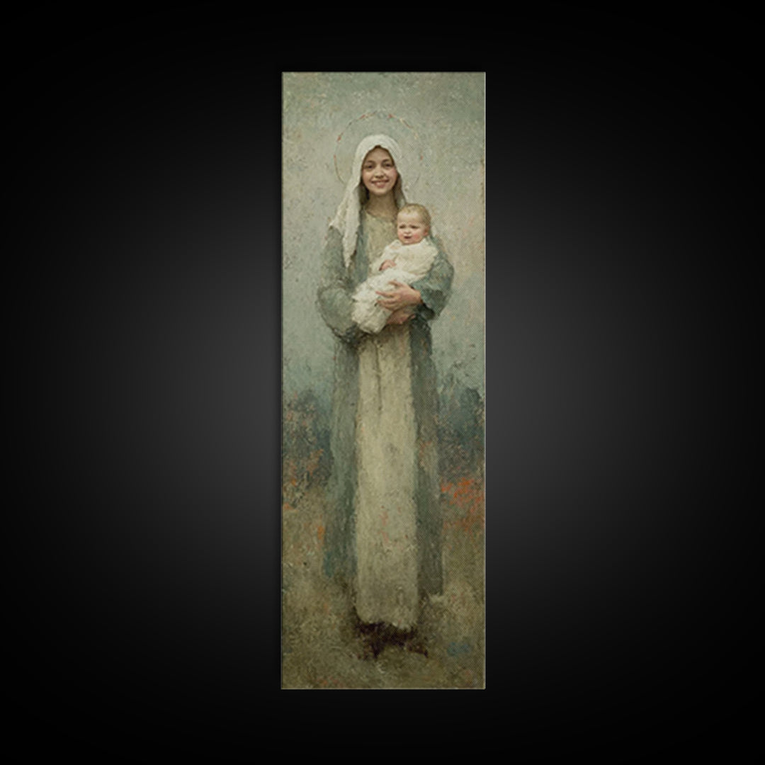 Gentle Embrace Light | Framed Canvas Print | Skinny Art | Christian Art Canvas | Christian Wall Art | Christian Christmas Art | Jesus Art