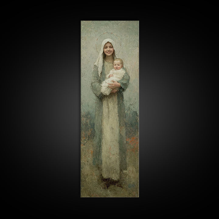 Gentle Embrace Light | Framed Canvas Print | Skinny Art | Christian Art Canvas | Christian Wall Art | Christian Christmas Art | Jesus Art
