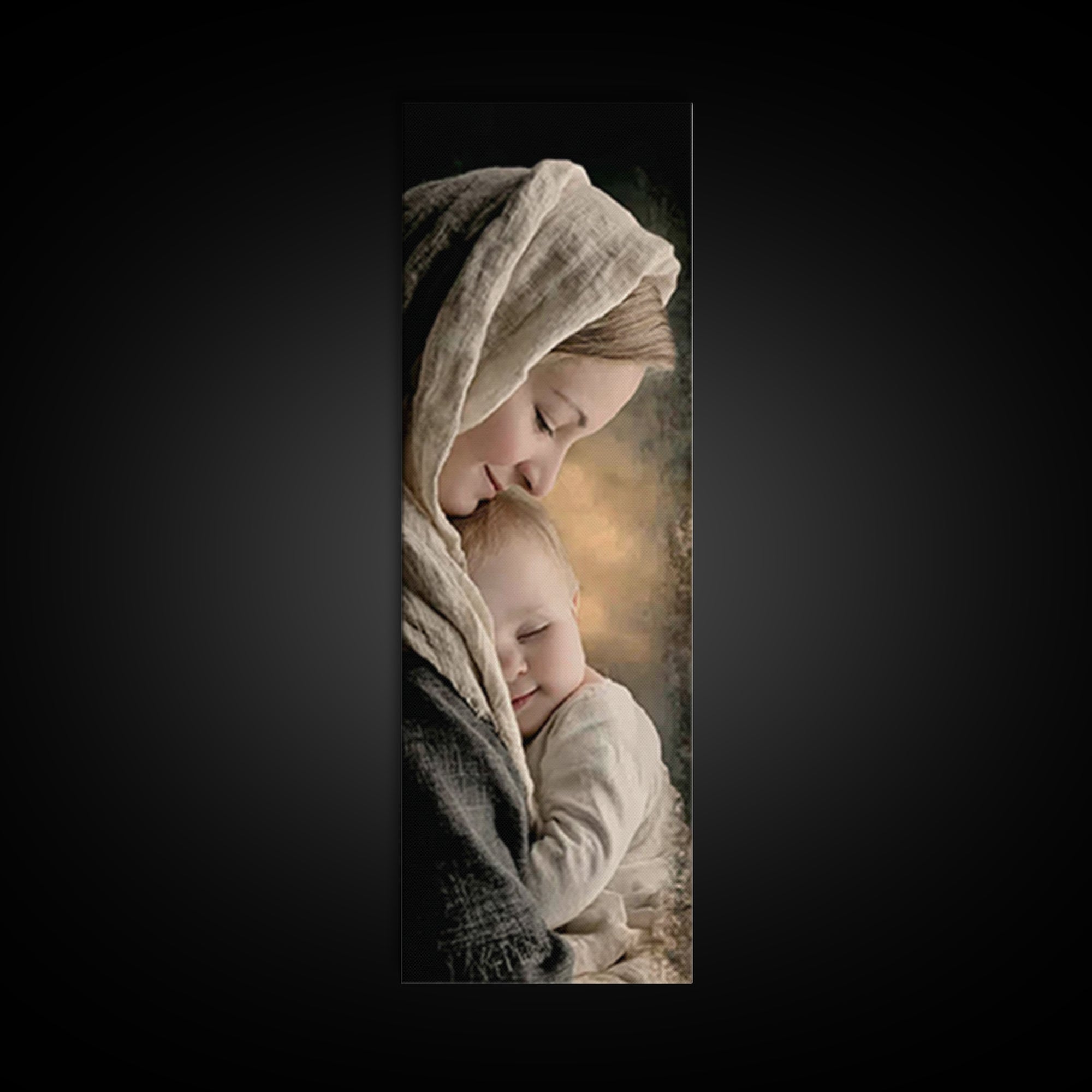 Sacred Tenderness | Framed Canvas Print | Skinny Art | Christian Wall Art | Christian Art Canvas | Christian Christmas Art | Jesus Art