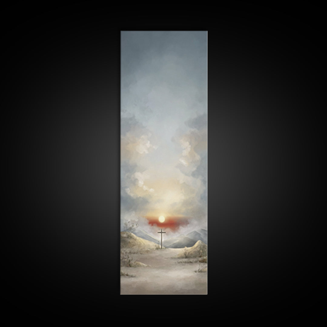 Evening Vigil, Framed Canvas Print, Narrow Art, Christian Art Canvas, Christian Wall Art, Moody Christian Art, Christian Christmas Art, Chr