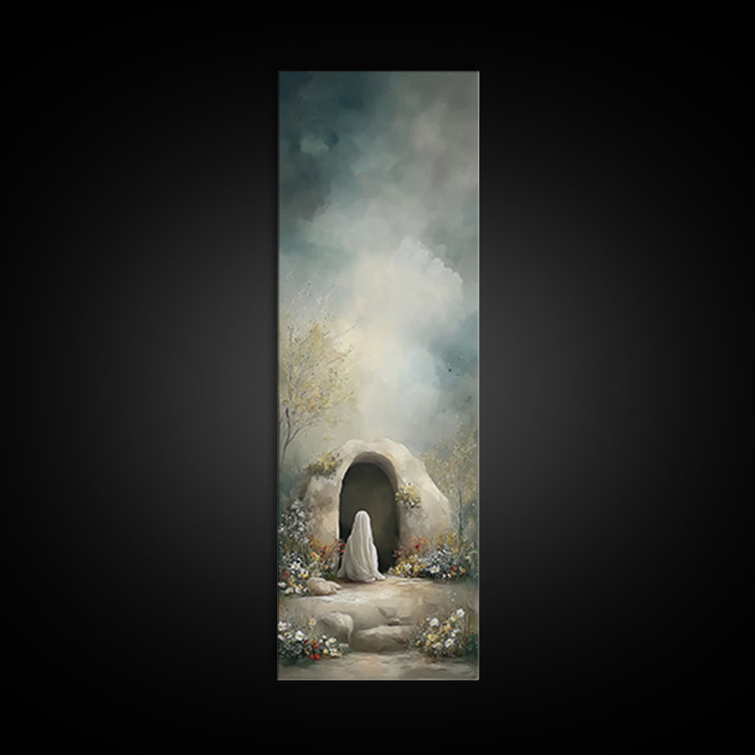 Tombside Hope, Framed Canvas Print, Tall Narrow Wall Art, Christian Art, Christian Art Canvas, Christian Painting, Christian Christmas Art