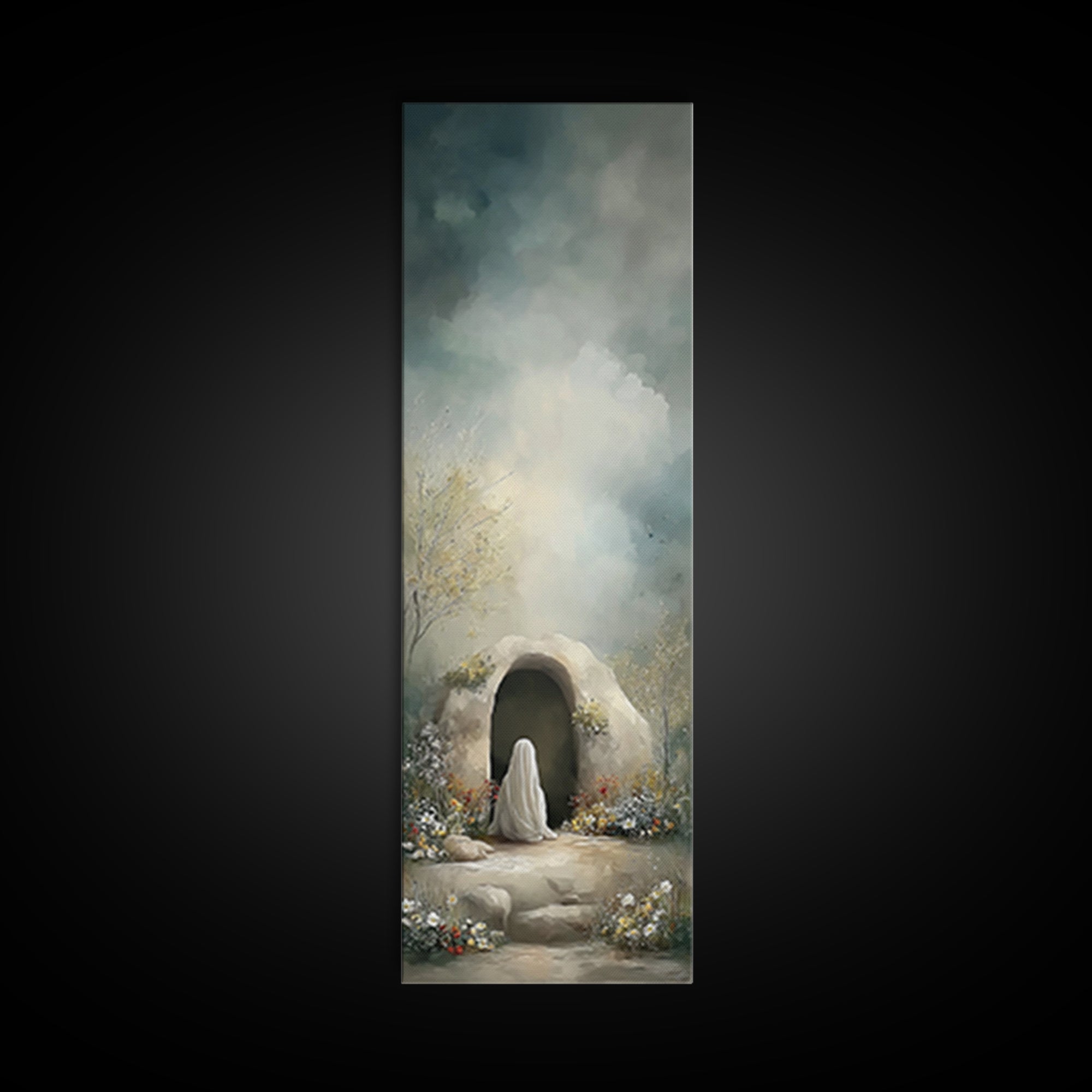 Tombside Hope, Framed Canvas Print, Tall Narrow Wall Art, Christian Art, Christian Art Canvas, Christian Painting, Christian Christmas Art