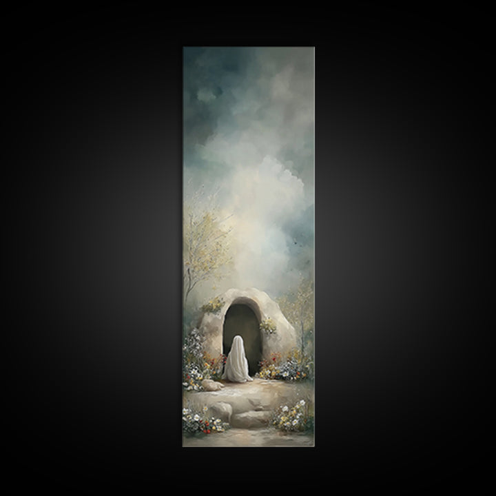 Tombside Hope, Framed Canvas Print, Tall Narrow Wall Art, Christian Art, Christian Art Canvas, Christian Painting, Christian Christmas Art